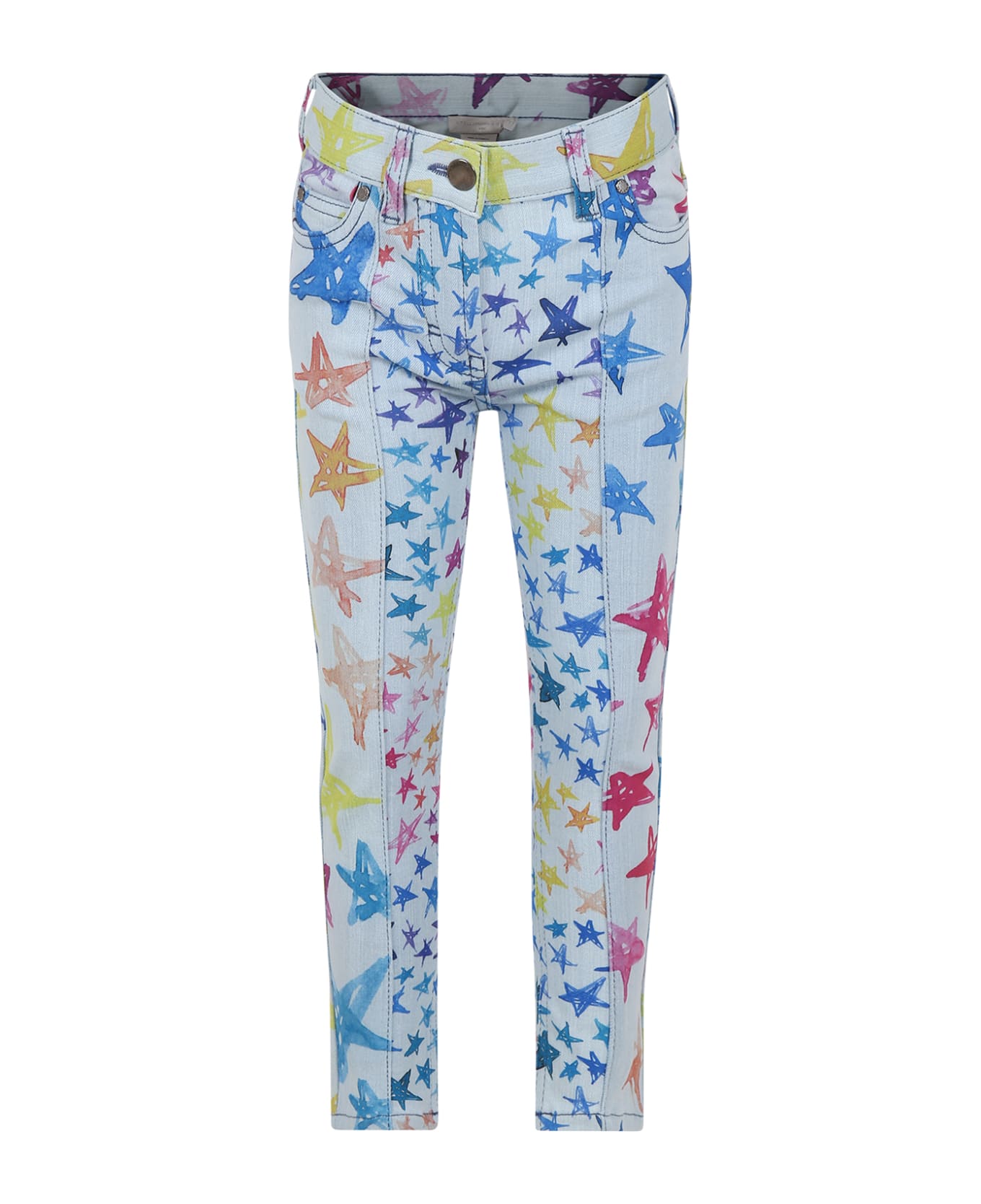 Stella McCartney Kids Light Blue Jeans For Girl With Stars Print - Denim ボトムス