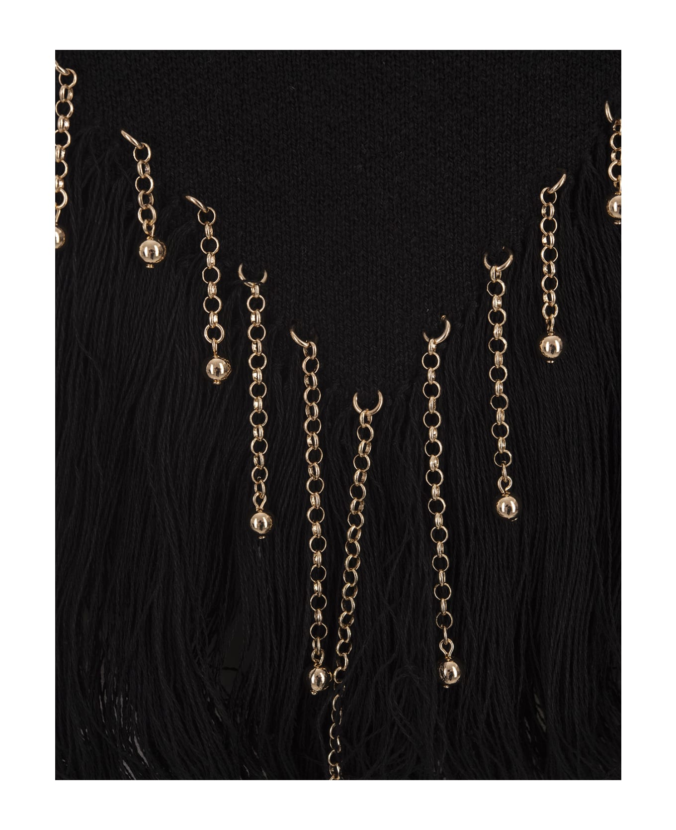 Paco Rabanne Black Woven Top With Knitted Beads And Feathers - Black