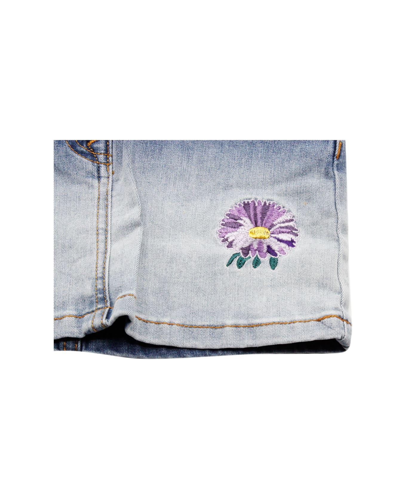Monnalisa Degradé Denim Skirt With Embroidery - Denim