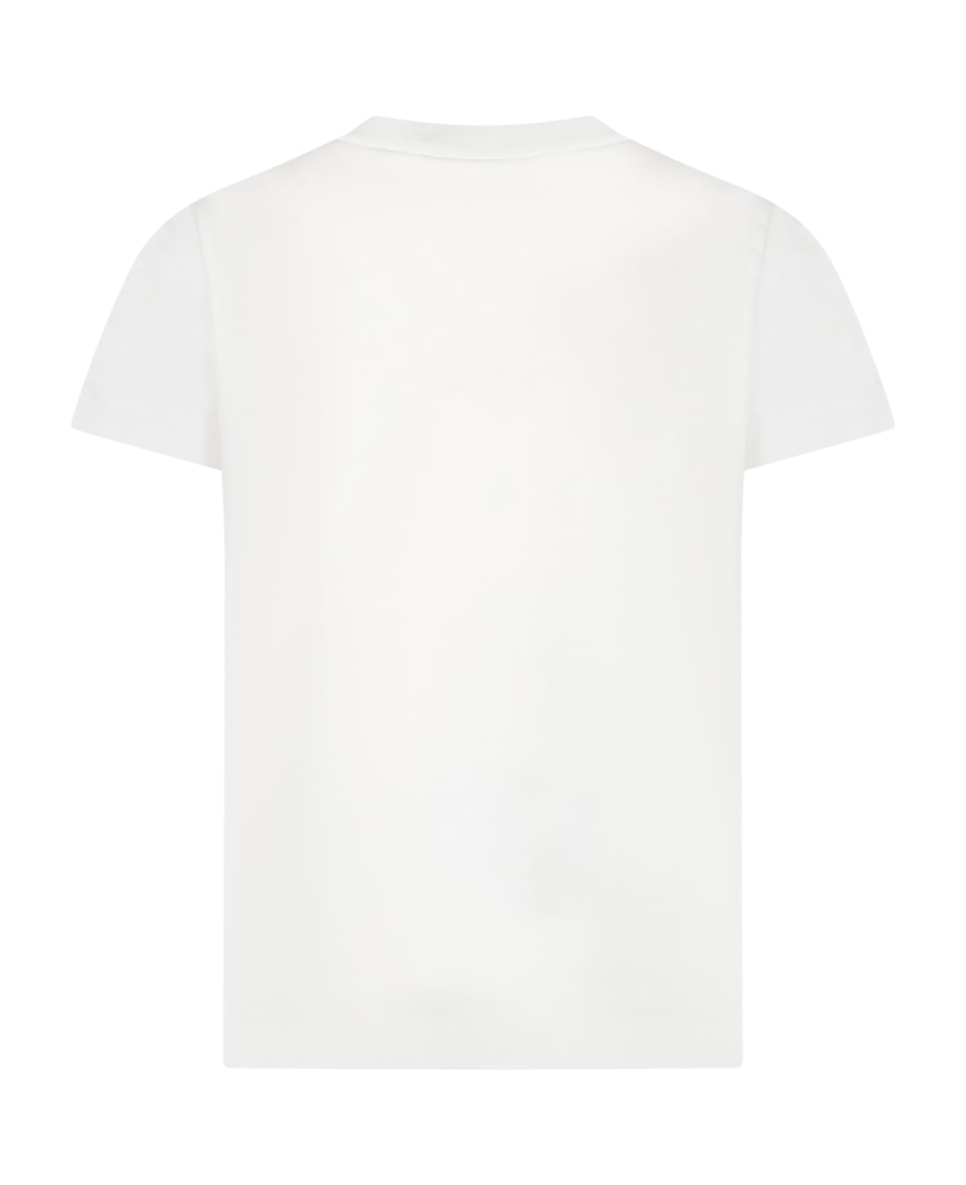 Fendi T-shirt Bianca Per Bamina Con Doppia F E Scritta - Bianco