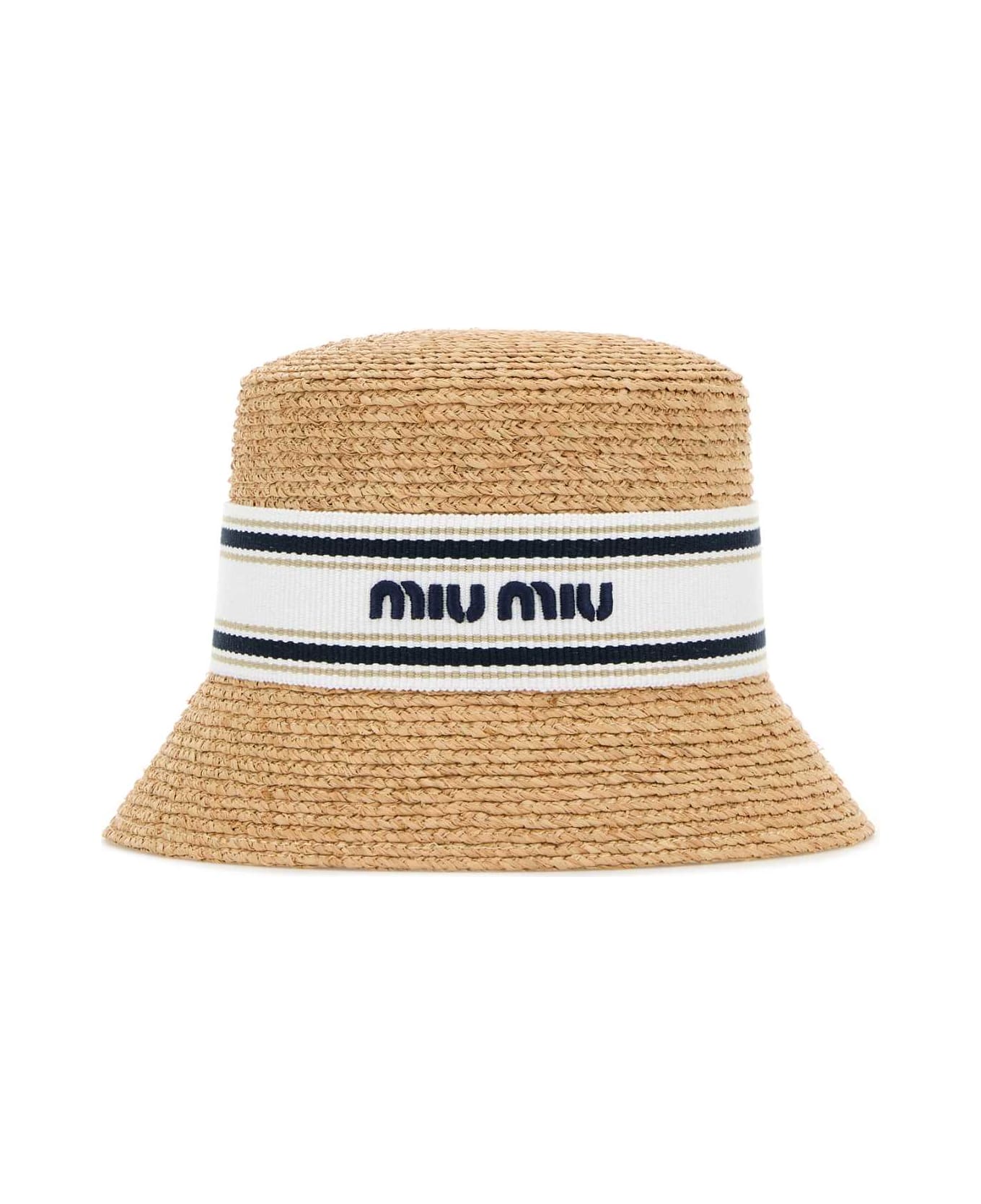 Miu Miu Raffia Bucket Hat - NATURALEBIANCO