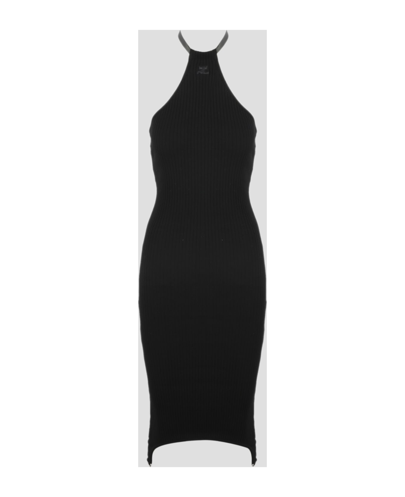 Courrèges Rib Knit Suspenders Dress - Black