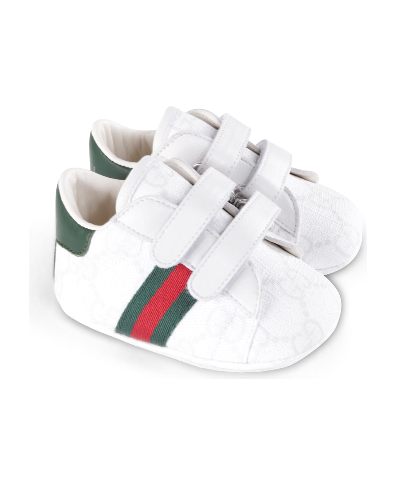 Gucci White Ace Sneakers For Babykids With Web Detail - White