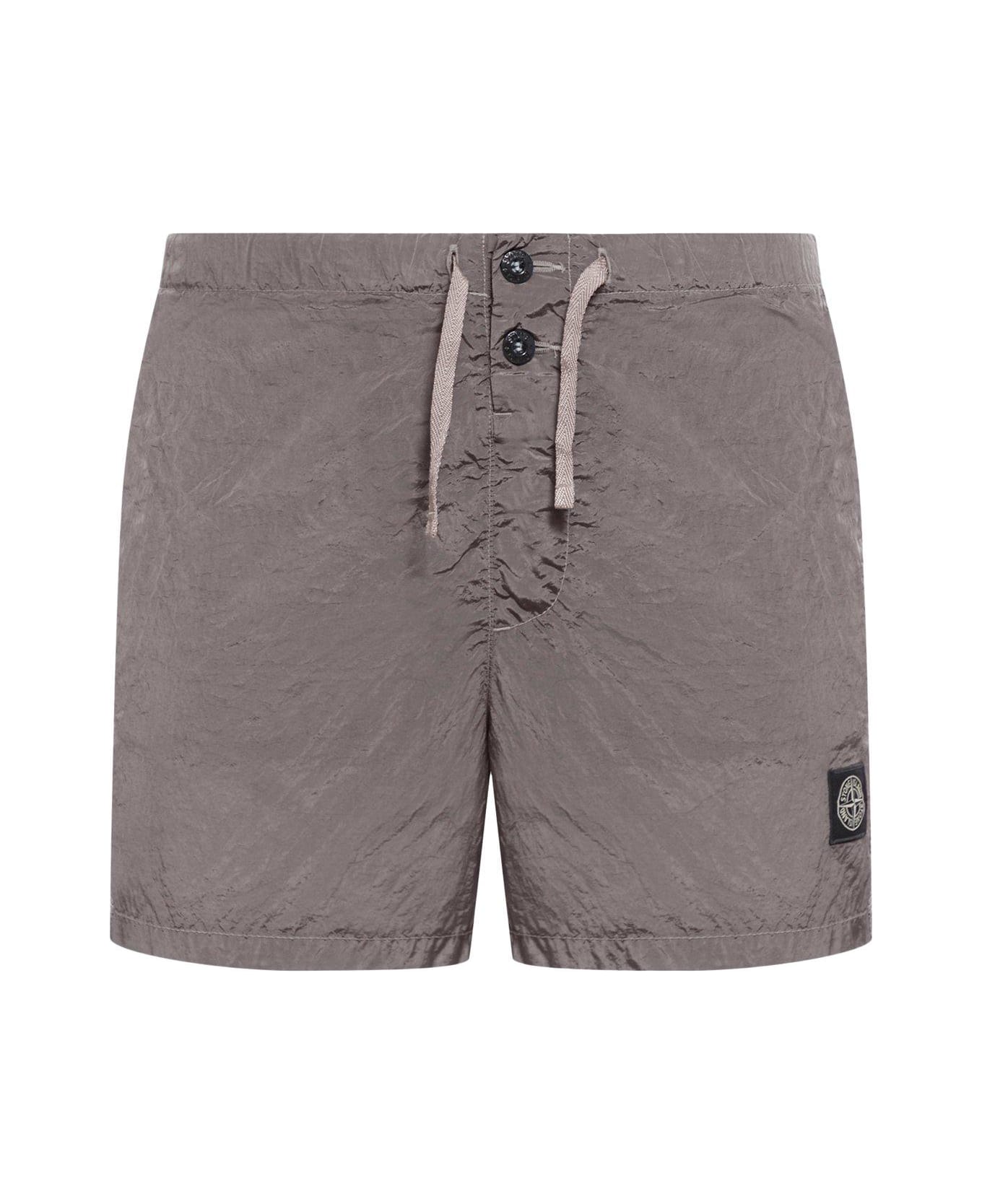 Stone Island Logo Patch Drawstring Shorts - Mud