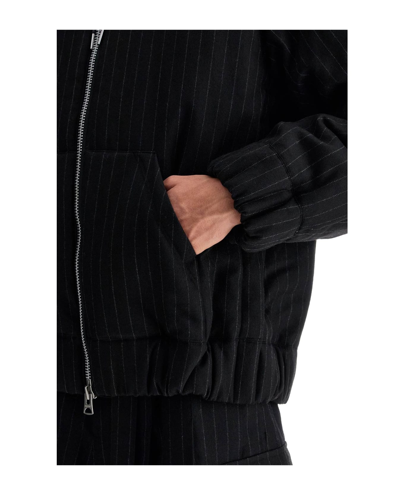 Sacai Hooded Wool Gessato Jacket - Black