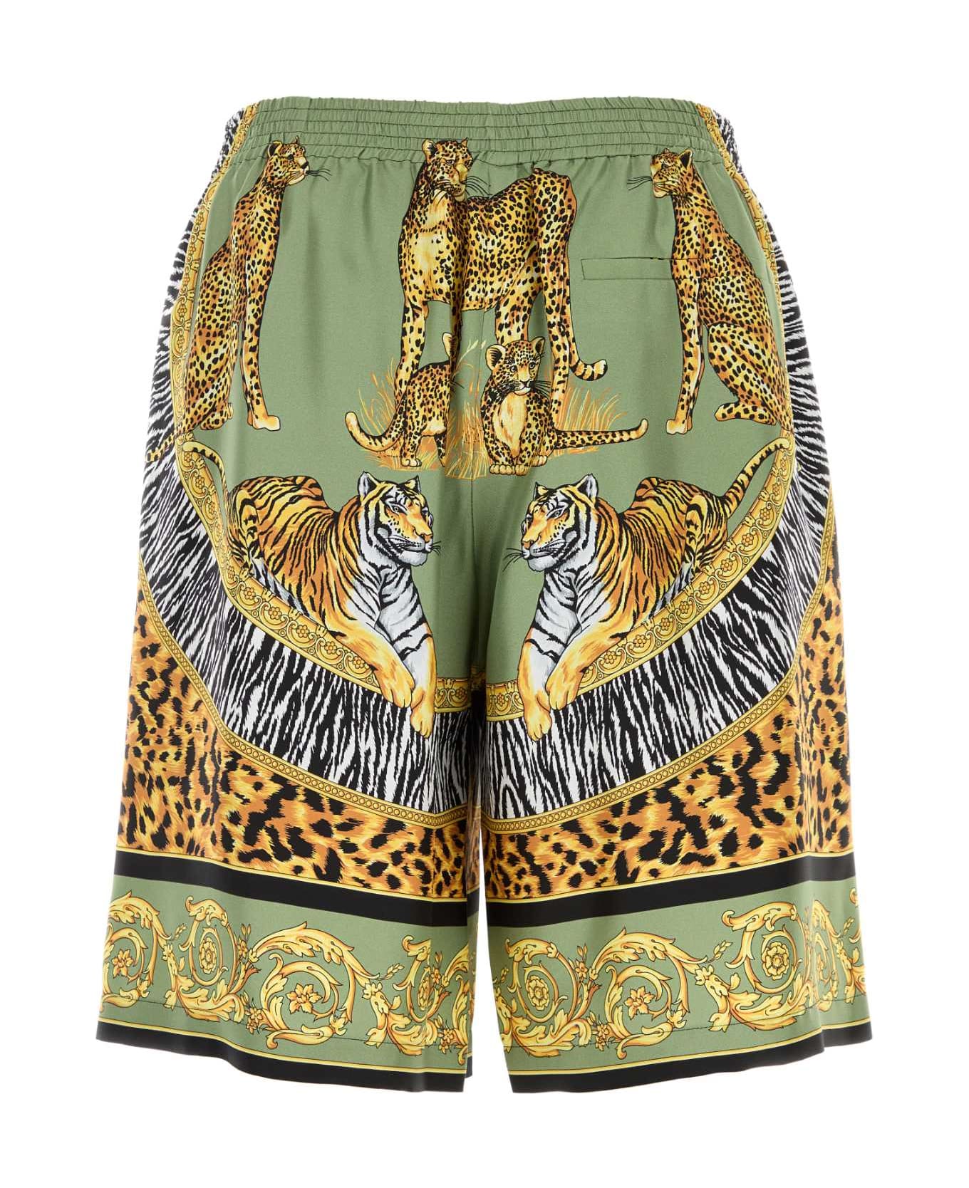 Versace Printed Silk Bermuda Shorts - GREENBLACK