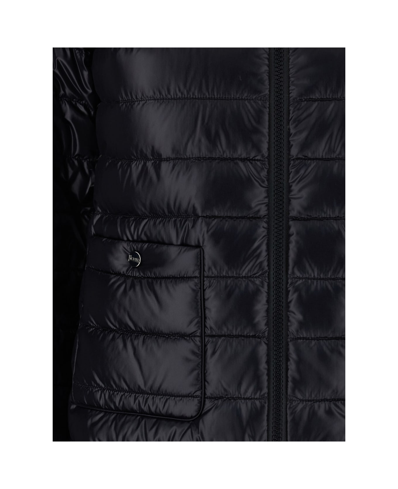 Herno Black Quilted Down Jacket With Raised Collar And Front Pockets In Tech Fabric Woman - Black