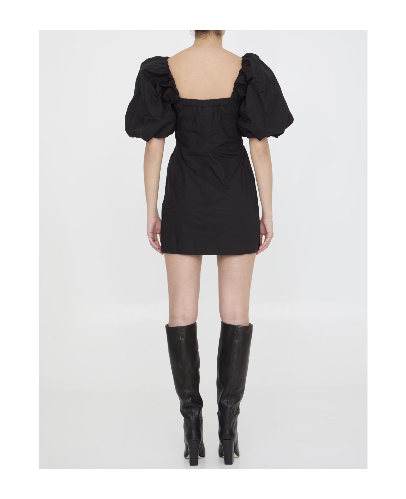 Ganni Mini Dress In Cotton - BLACK