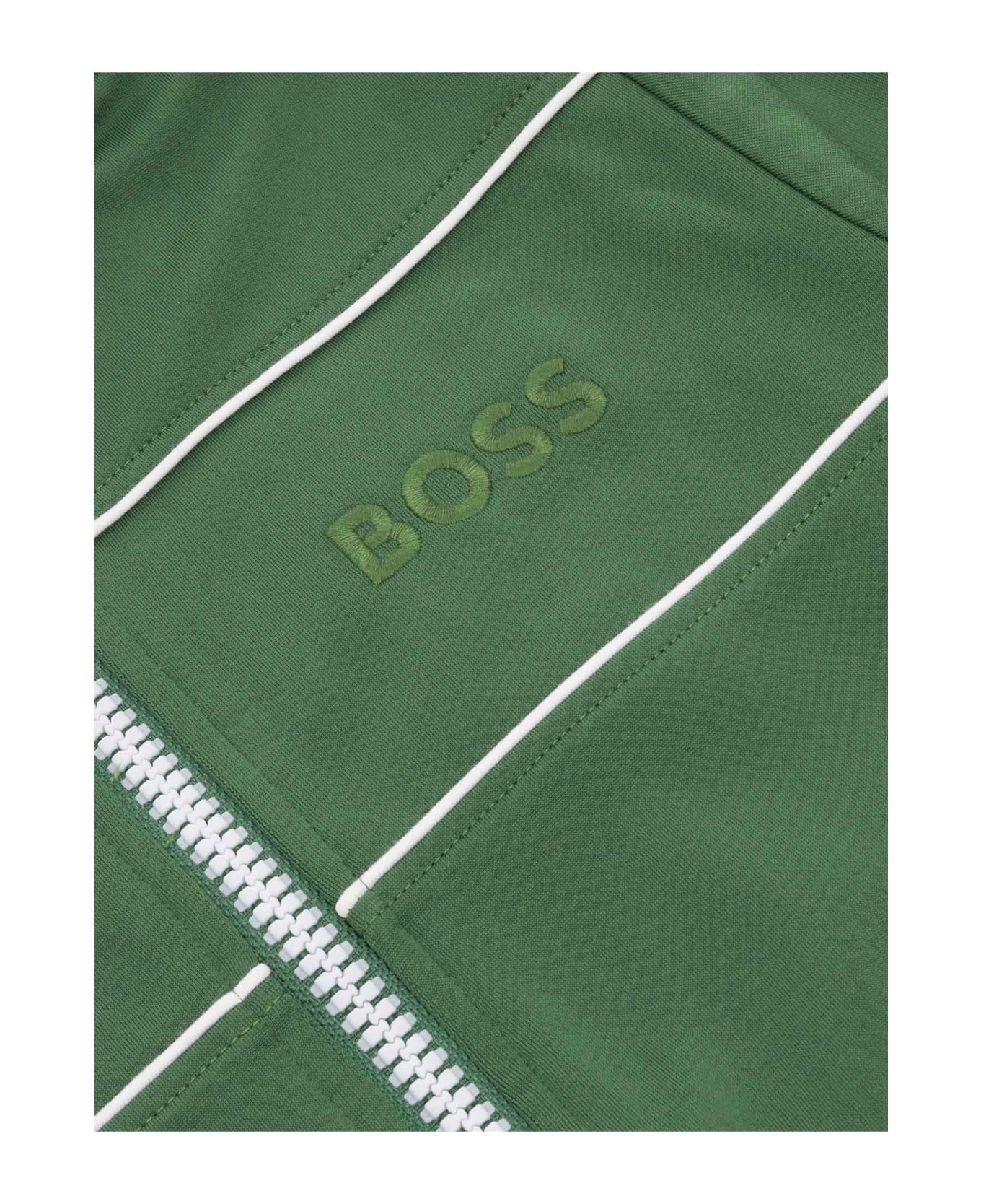 Hugo Boss Green Sweater With Zip Fastening - GREEN