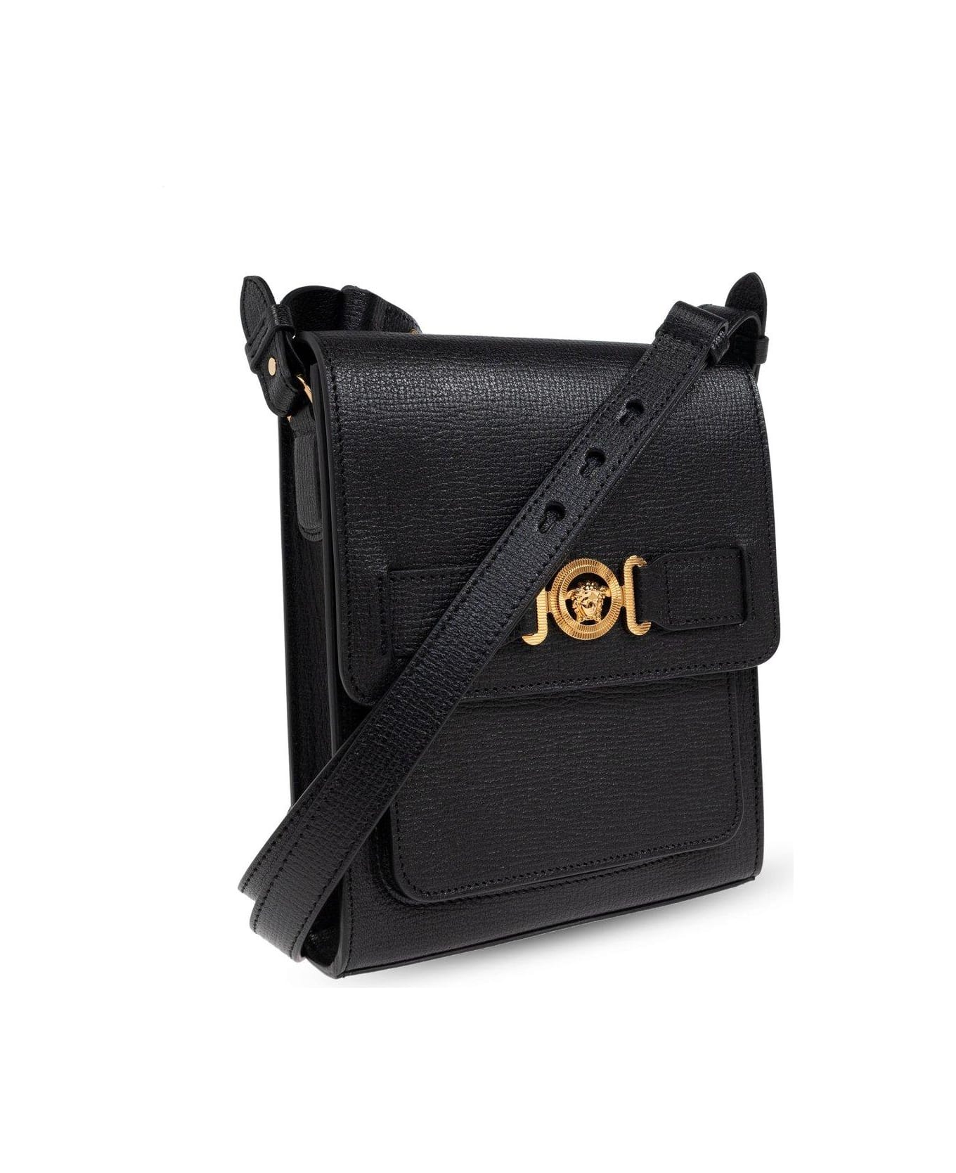 Versace Medusa Biggie Foldover Top Crossbody Bag - BLACKVERSACEGOLD