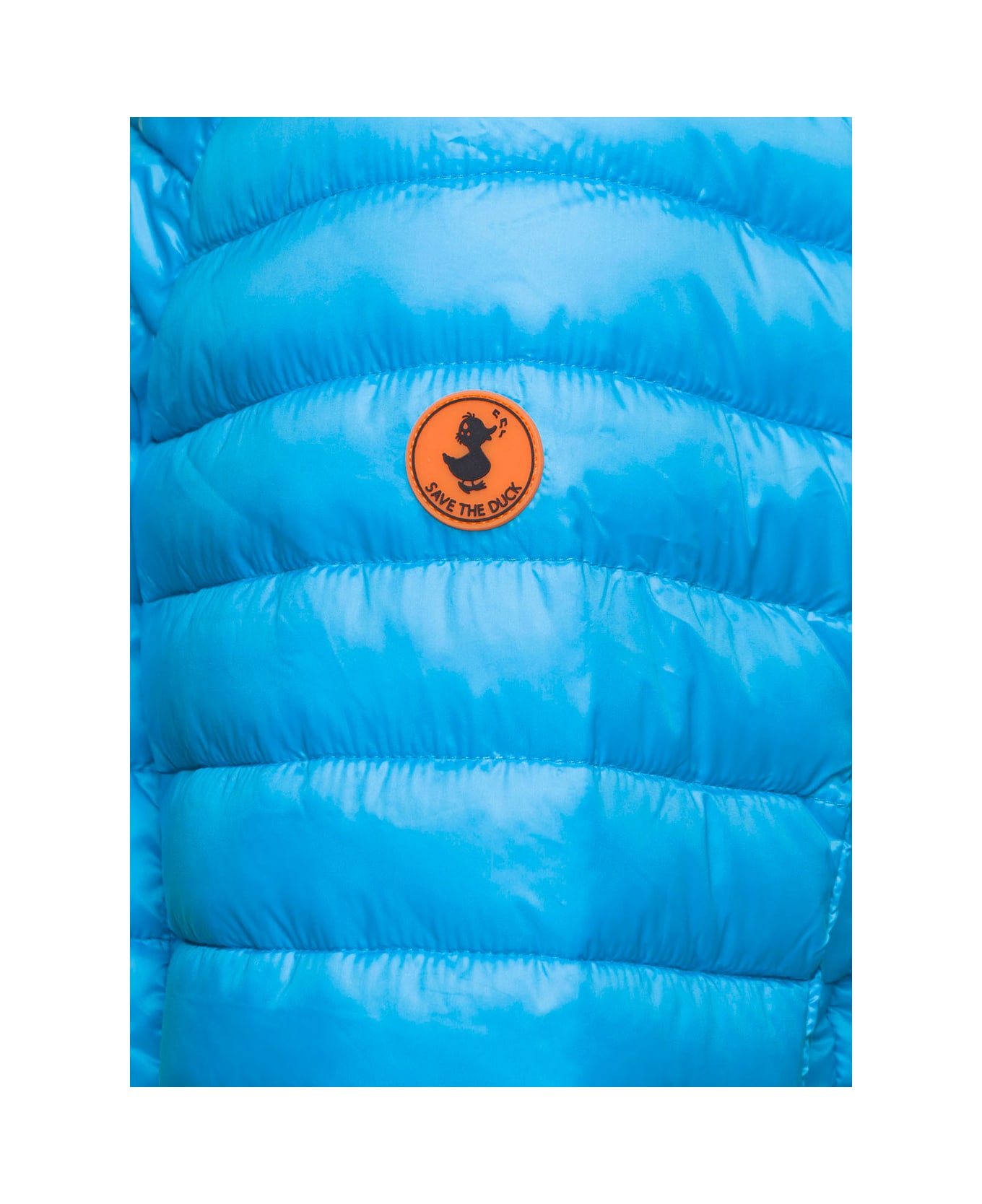 Save the Duck Blue Hooded Puffer Jacket With Zip Fastening And Logo In Polyester Man - Light blue