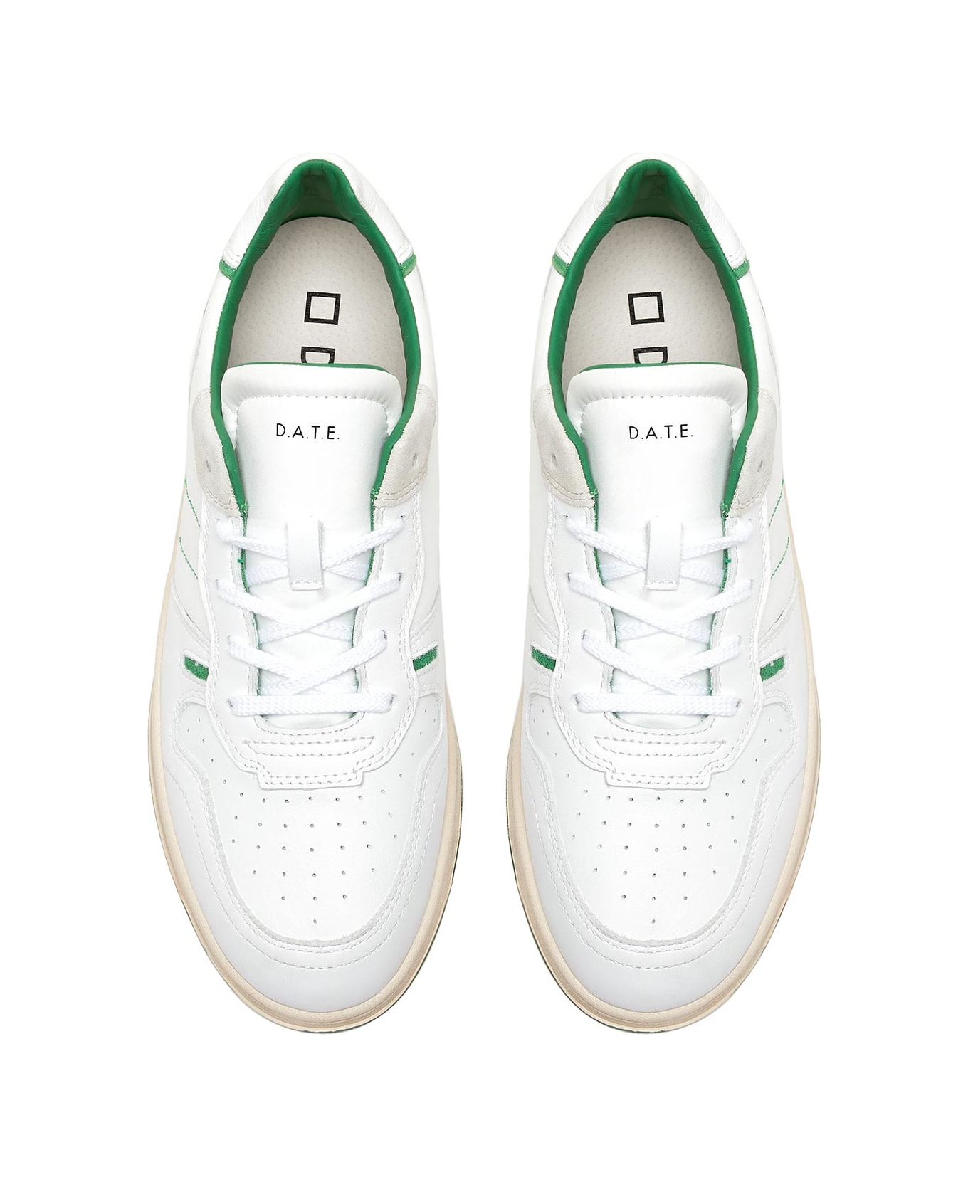 D.A.T.E. Court 2.0 White Green Leather Sneaker - WHITE GREEN