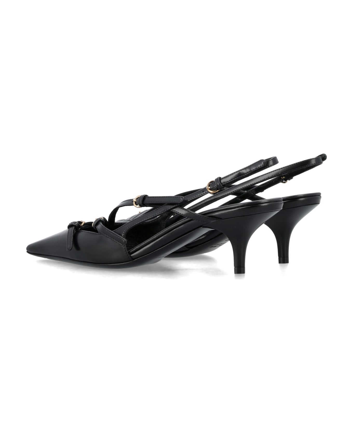 Miu Miu Brushed Leather Slingbacks With Buckles - NERO ハイヒール