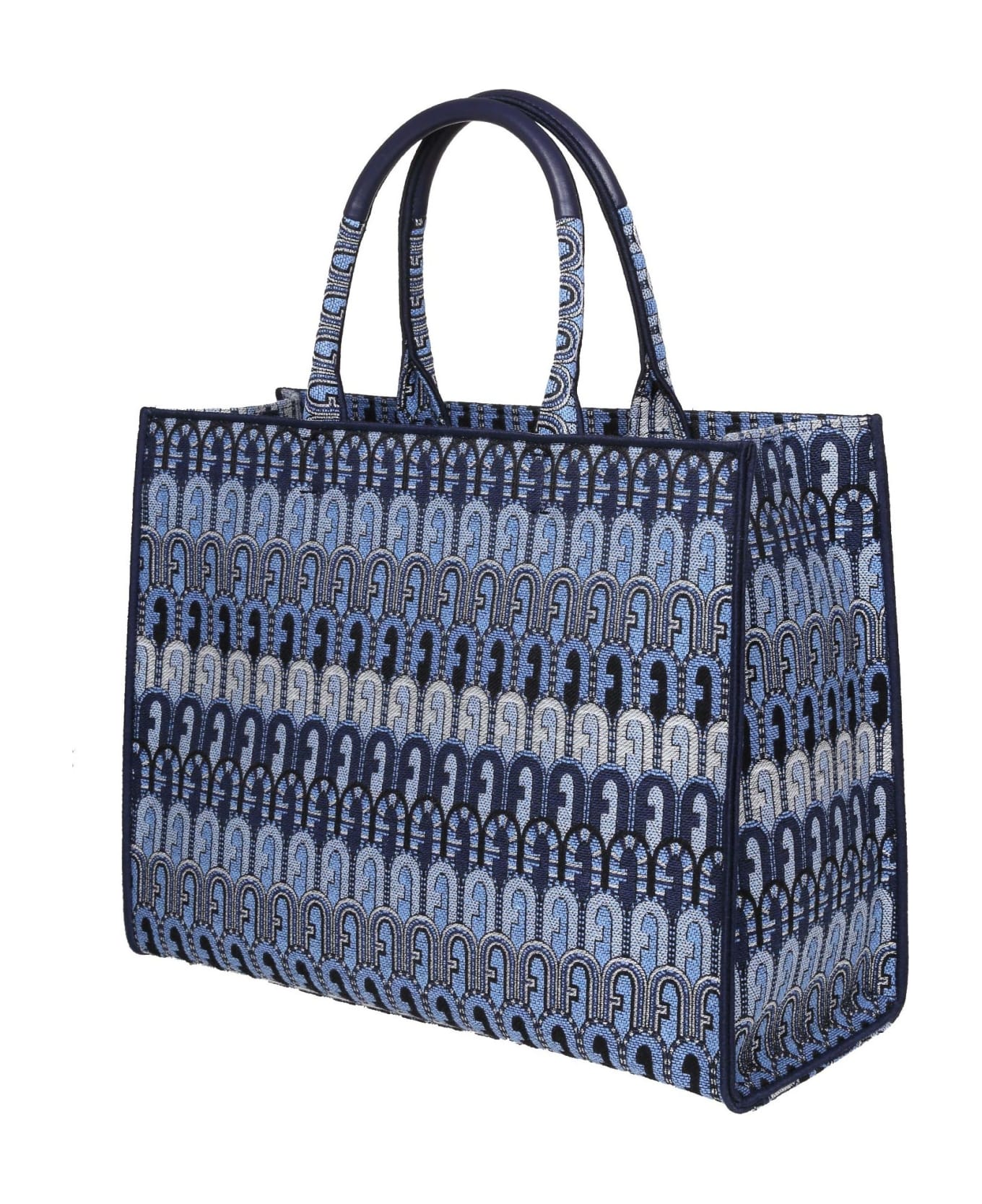 Furla Opportunity L Shoppinh Bag In Jacquard Fabric - Denim