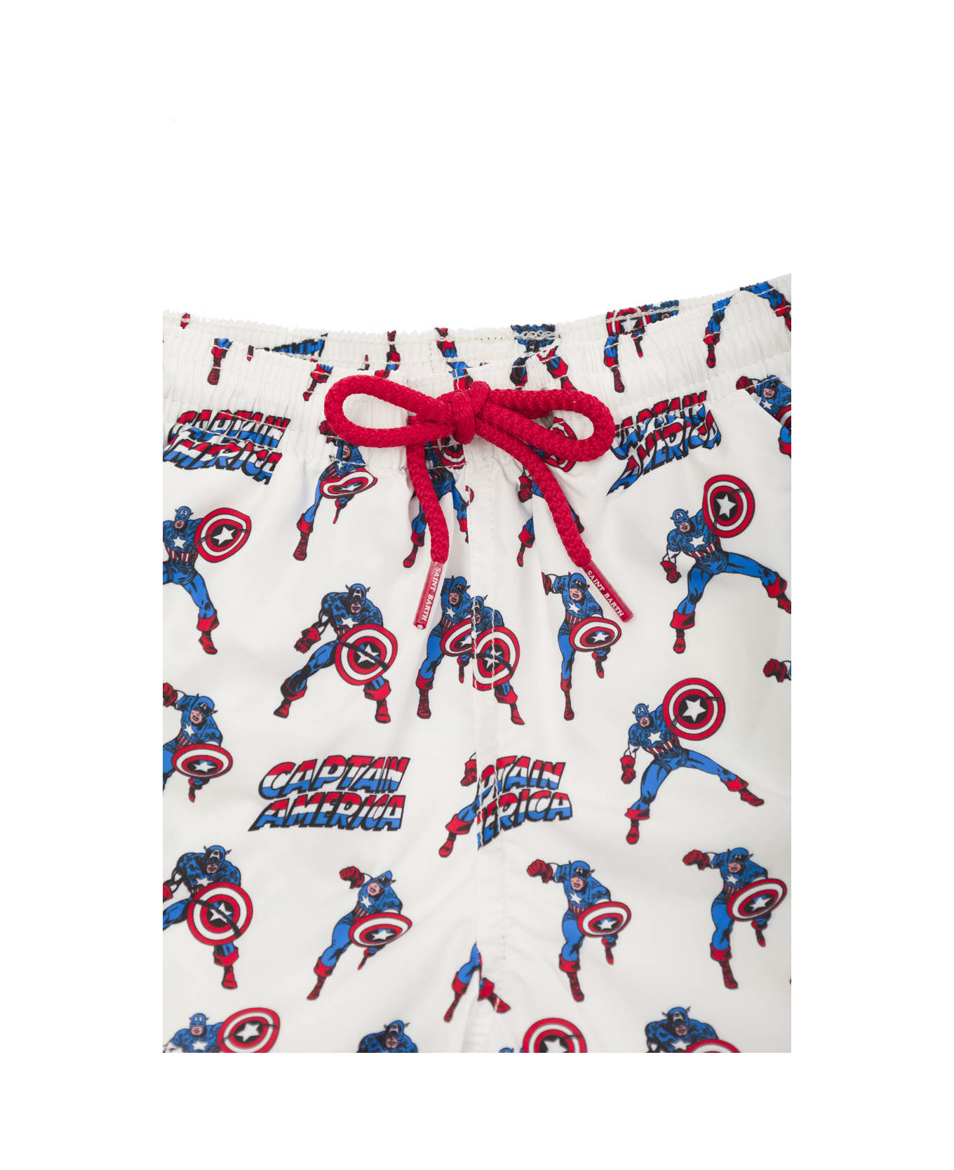 MC2 Saint Barth White Swim Trunks With Captain America Print In Stretch Baby - Multicolor