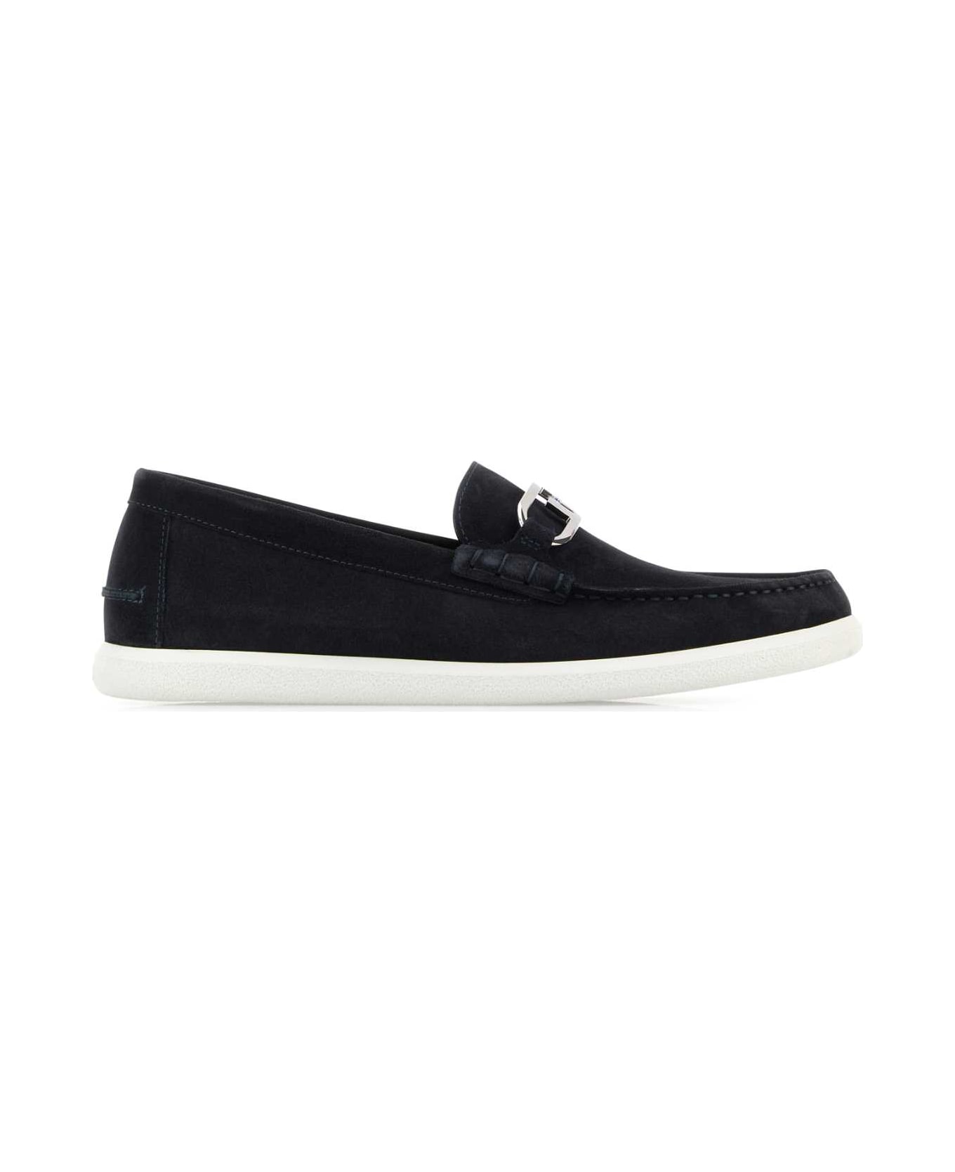 Fendi Midnight Blue Suede O Lock Light Loafers - ATLANTICO