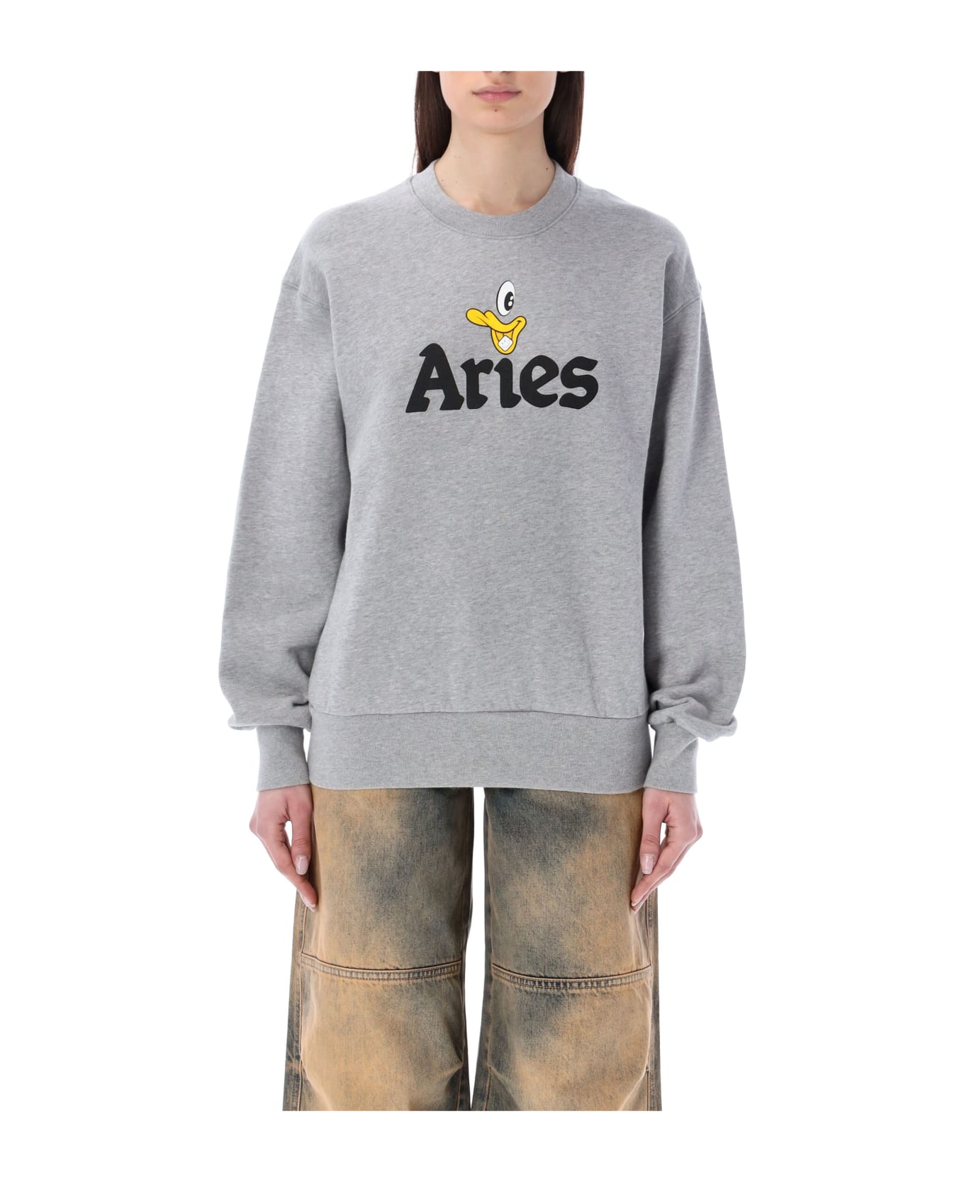 Aries Aye Duck Sweatshirt - GREY MEL