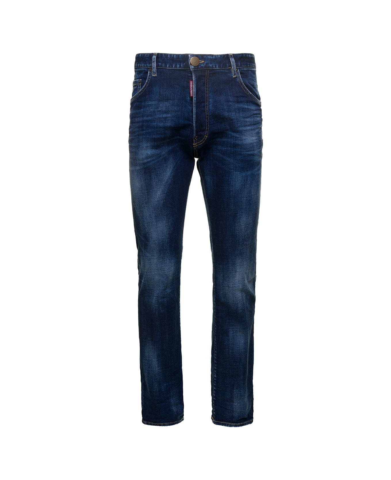 Dsquared2 Straight Jeans With Logo Patch And Faded Effect - Denim