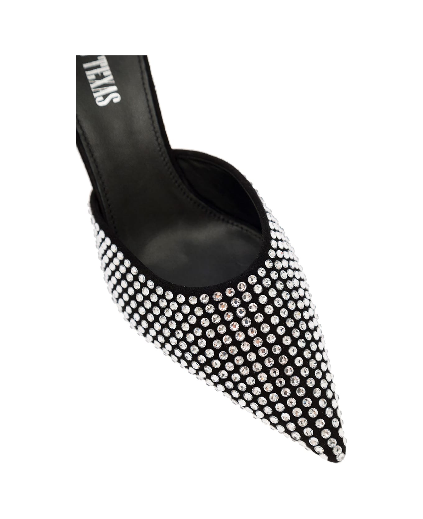 Paris Texas 'hollywood' Black Pointed Mules With Rhinestone Embellishment In Leather Woman - Black サンダル