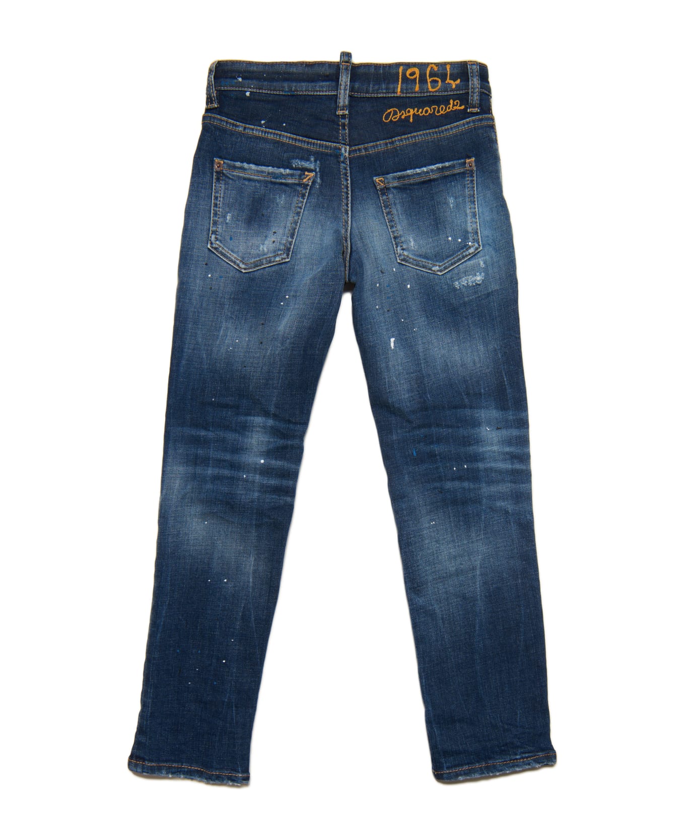 Dsquared2 D2p438u Stanislav Jean Trousers Dsquared Stanislav Jeans Straight Medium Blue Shaded With Breaks And Patches - Blue Denim