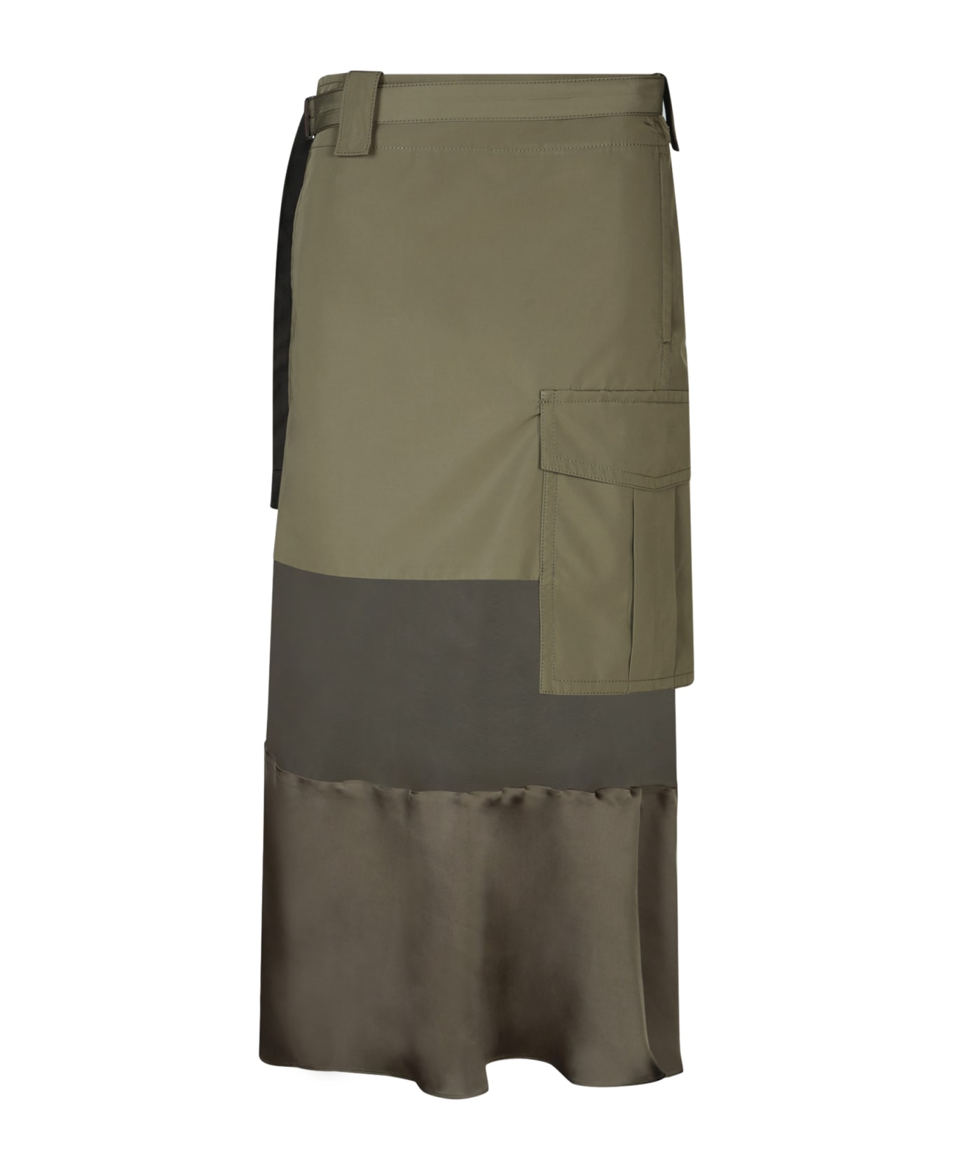 Sacai Kaki Fabric Combo Midi Skirt - Green