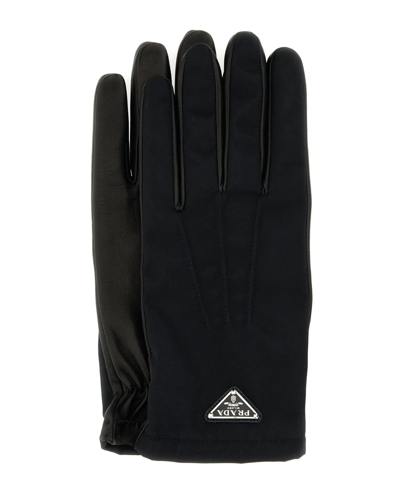 Prada Black Nylon And Nappa Leather Gloves - Nero