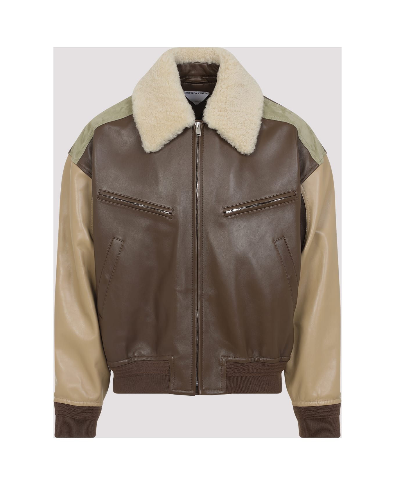Bottega Veneta Leather Jacket - Dark Moss Sesame Travertine
