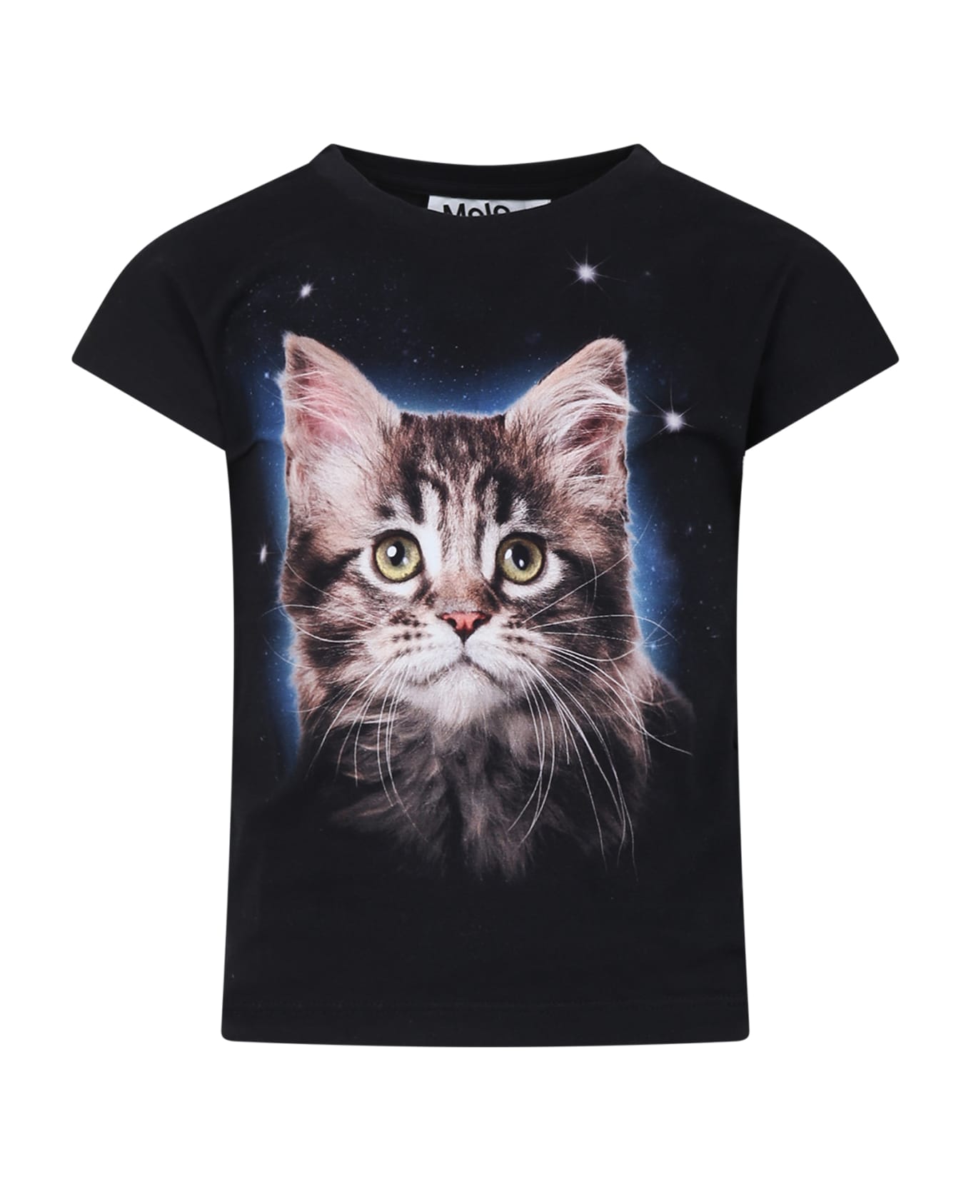Molo Black T-shirt For Girl With Cat Print - Black Tシャツ＆ポロシャツ