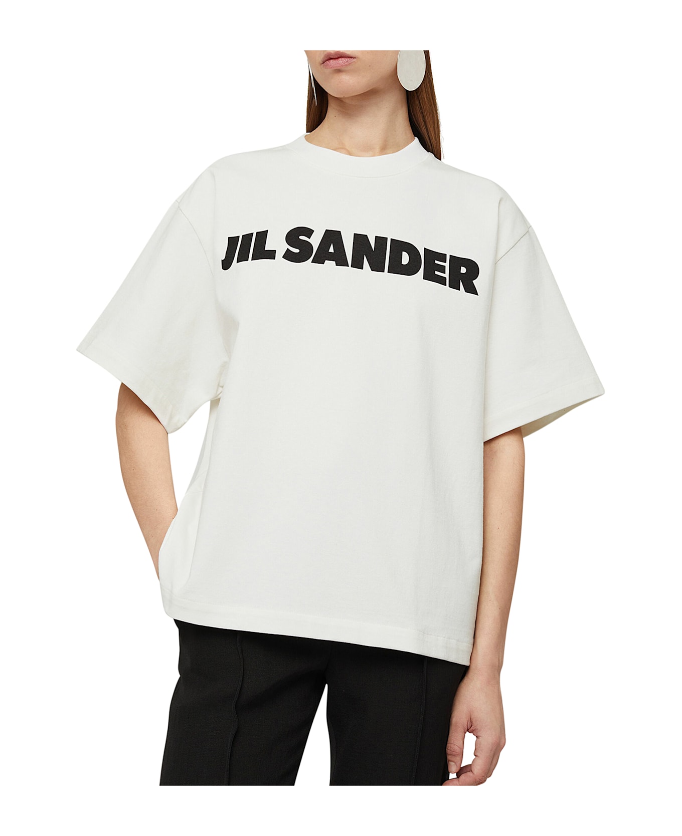 Jil Sander Cotton T-shirt With Contrasting Logo - White