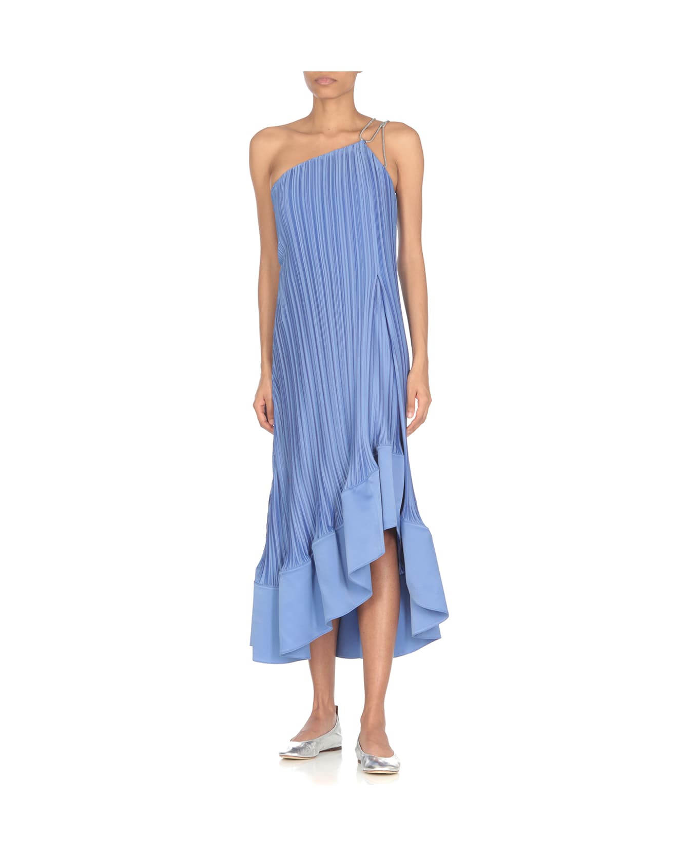 Lanvin Satin Pleated Dress - Light Blue