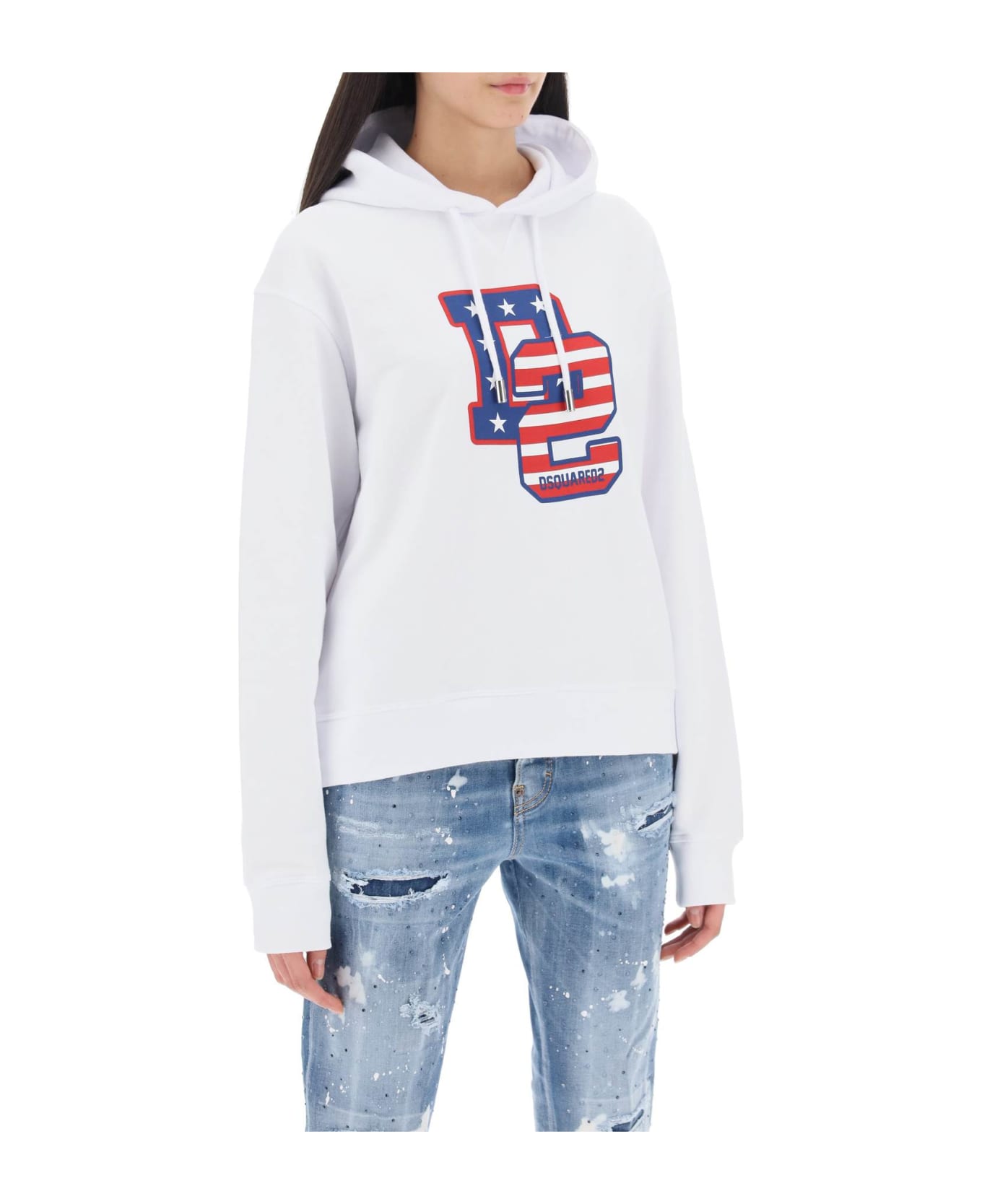 Dsquared2 Cool Fit Hoodie With Graphic Print - WHITE (White) フリース