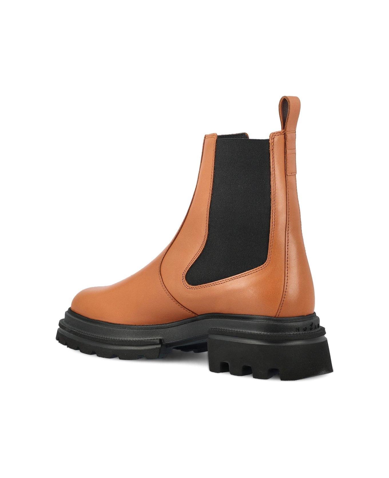 Hogan Round-toe Chelsea Ankle Boots - BROWN