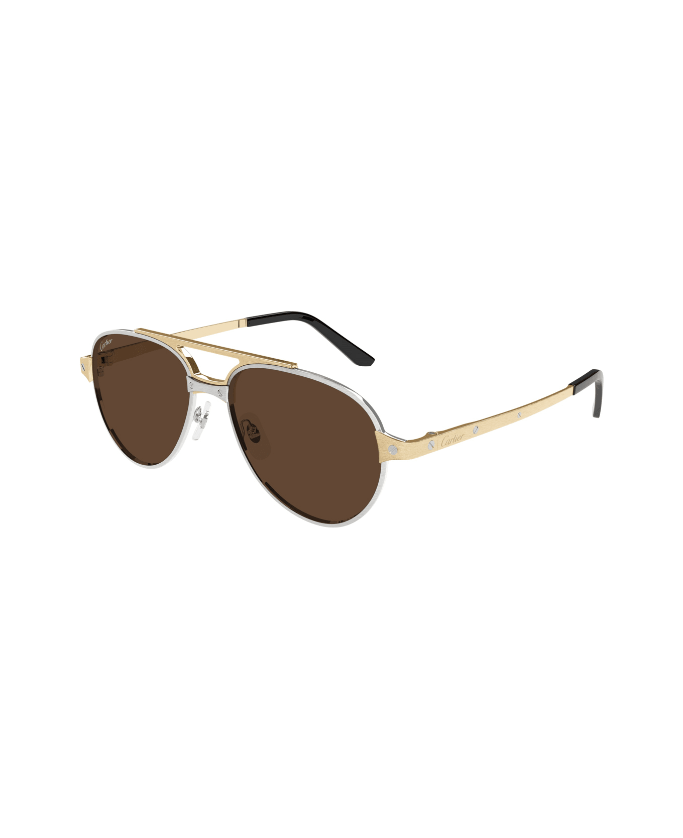 Cartier Eyewear Ct0476s Santos De Cartier 008 Silver Gold Brown Glasses - Oro