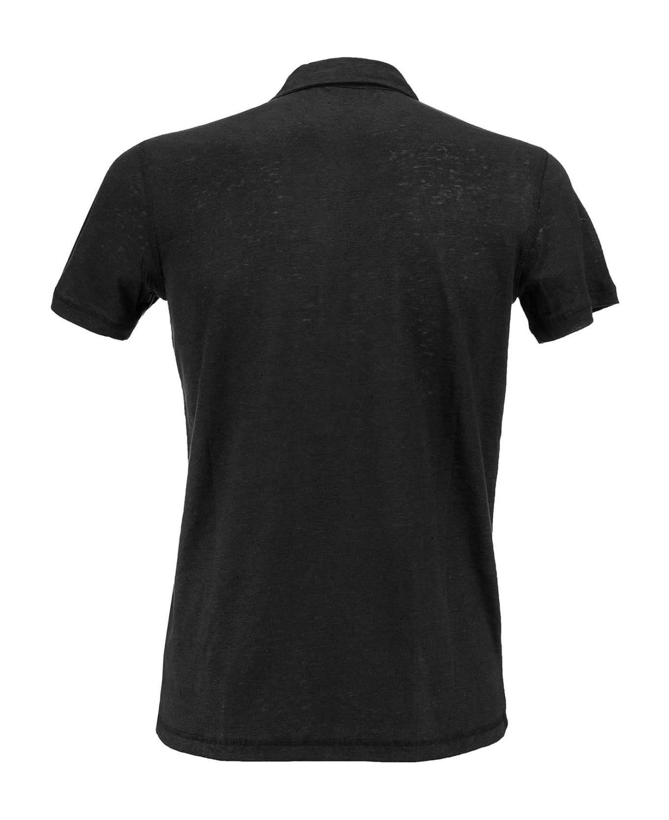 Majestic Filatures Linen Polo Shirt With Short Sleeves - Black