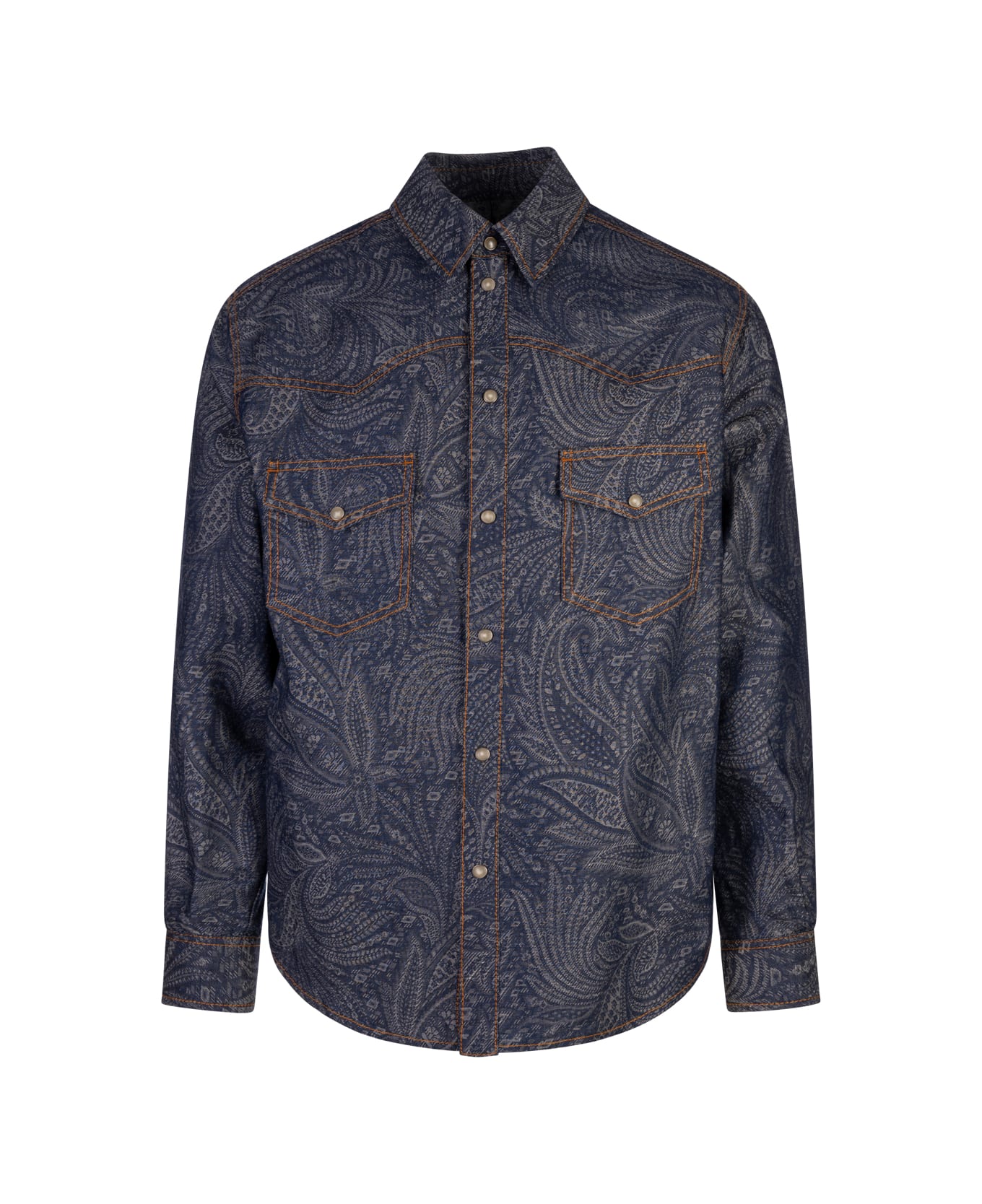 Etro Navy Blue Overshirt Jacket With Foliage Pattern
