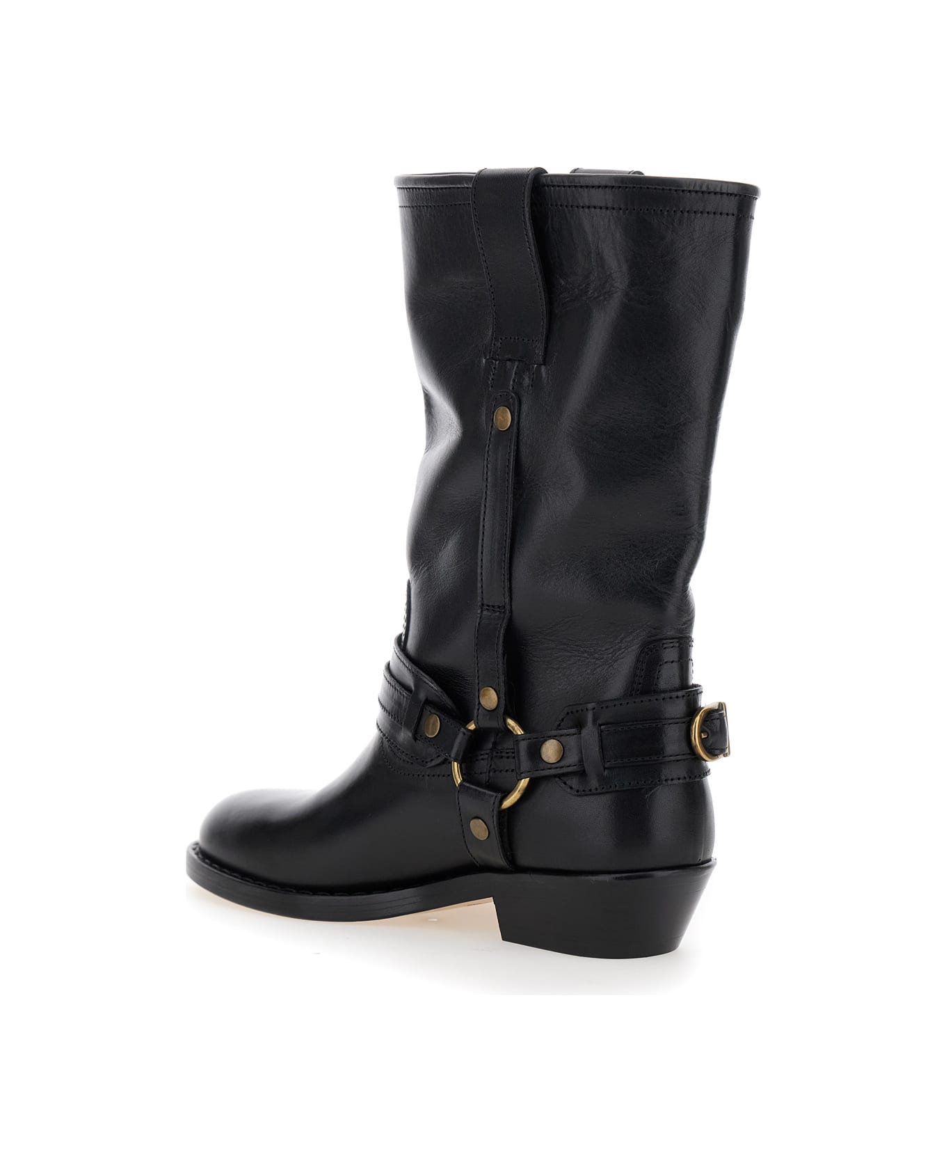 Isabel Marant 'heiko' Black Ankle Boots With Studs And Ring In Leather Woman - Black ブーツ