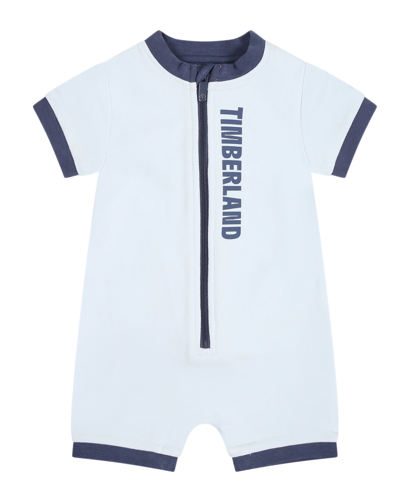 Timberland Light Blue Romper For Baby Boy With Logo - Light Blue