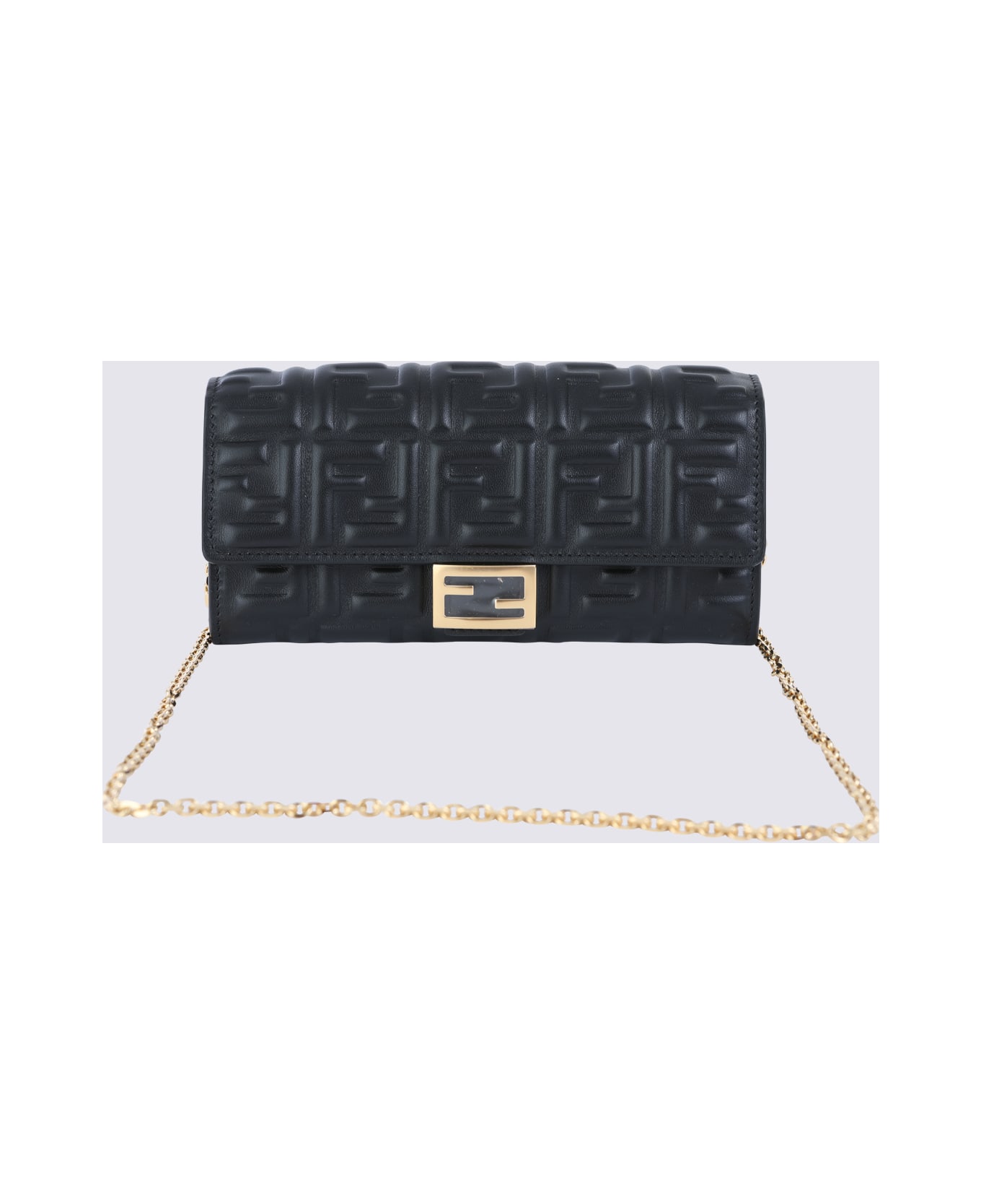 Fendi Black Leather Baguette Wallet - NERO+ORO SOFT