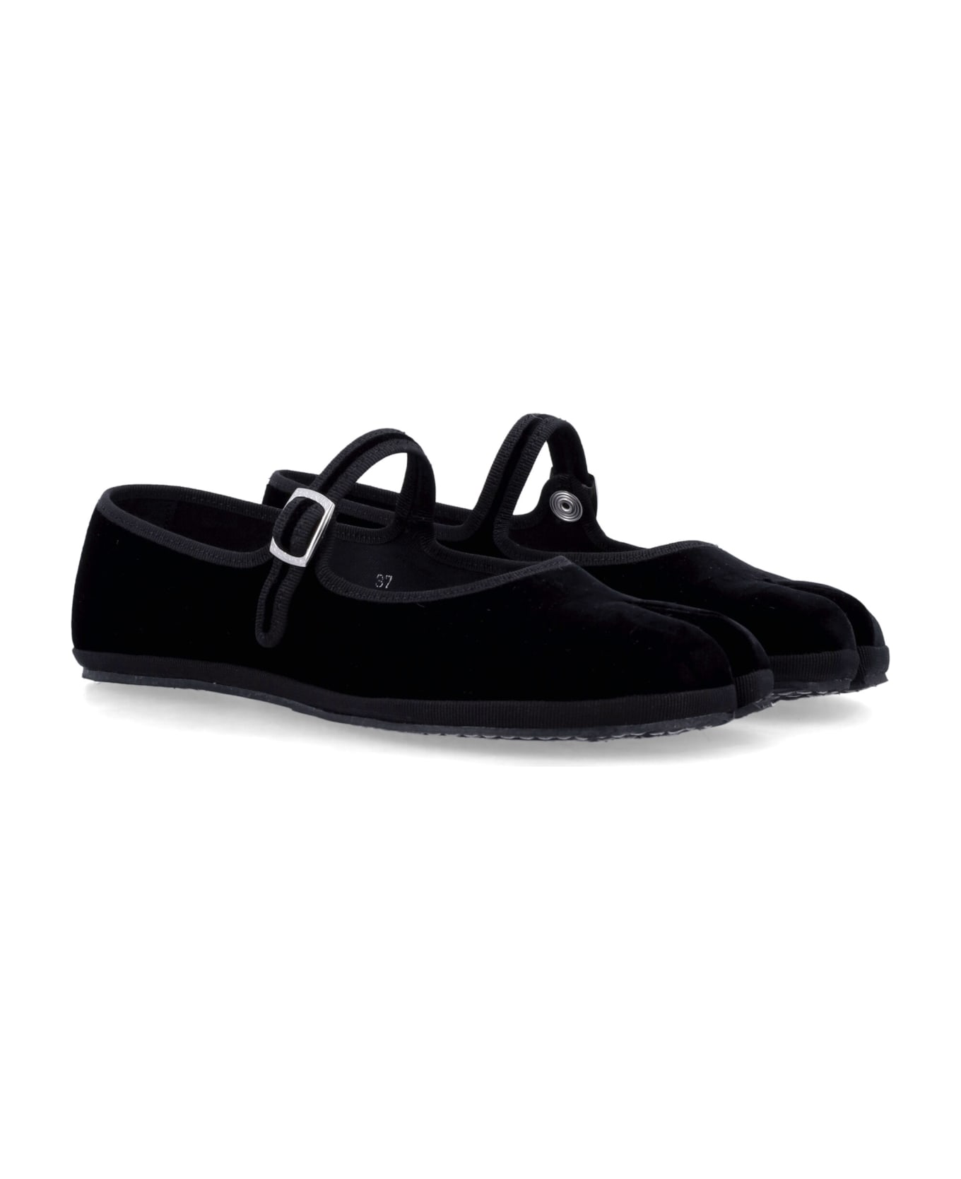 Drogheria Crivellini Fu-tabi Velvet Cayman Flat Shoes - BLACK