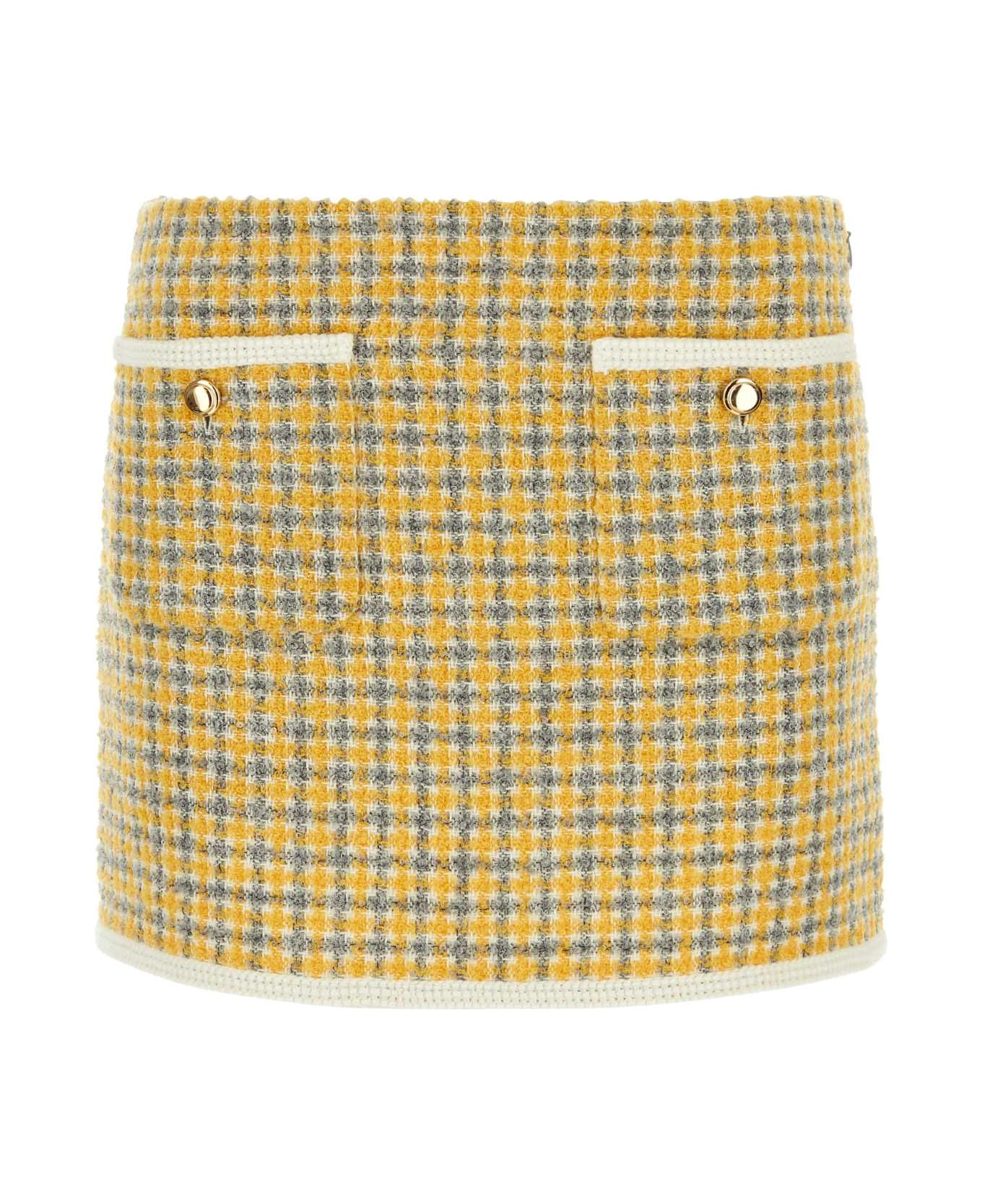 Miu Miu Two-tone Bouclã© Mini Skirt - BIANCO+GIALLO スカート