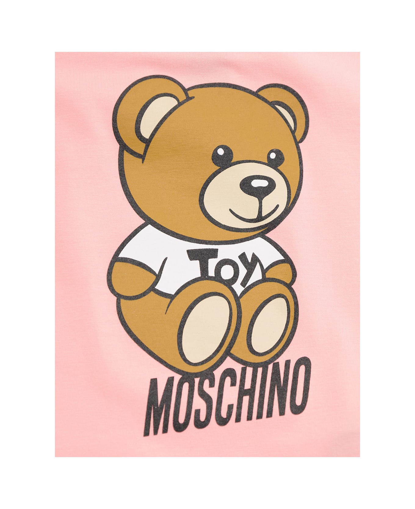 Moschino Pink And White Onesie And Beanie Suit With Teddy Bear Print In Cotton Baby - Pink