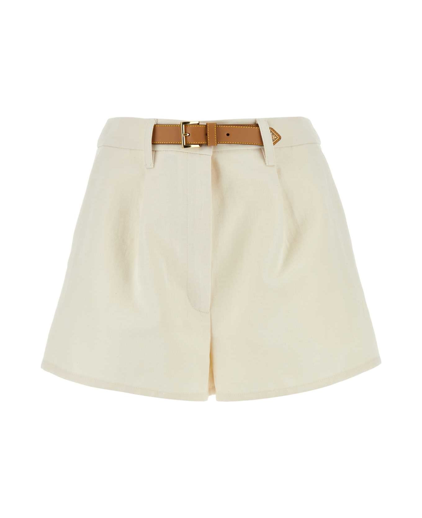 Prada Ivory Cotton Blend Shorts - NATURALE