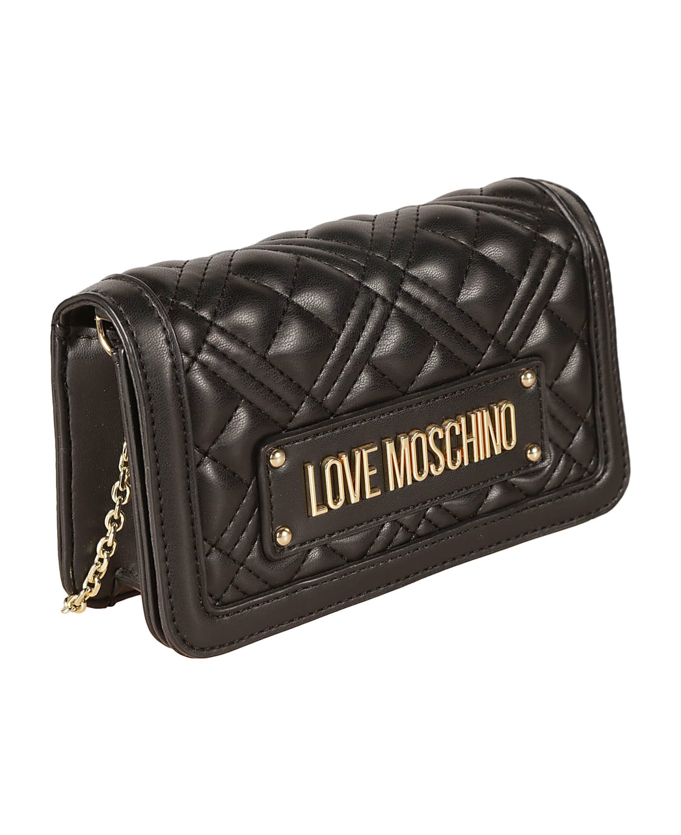 Love Moschino Logo Plaque Quilted Shoulder Bag - Black