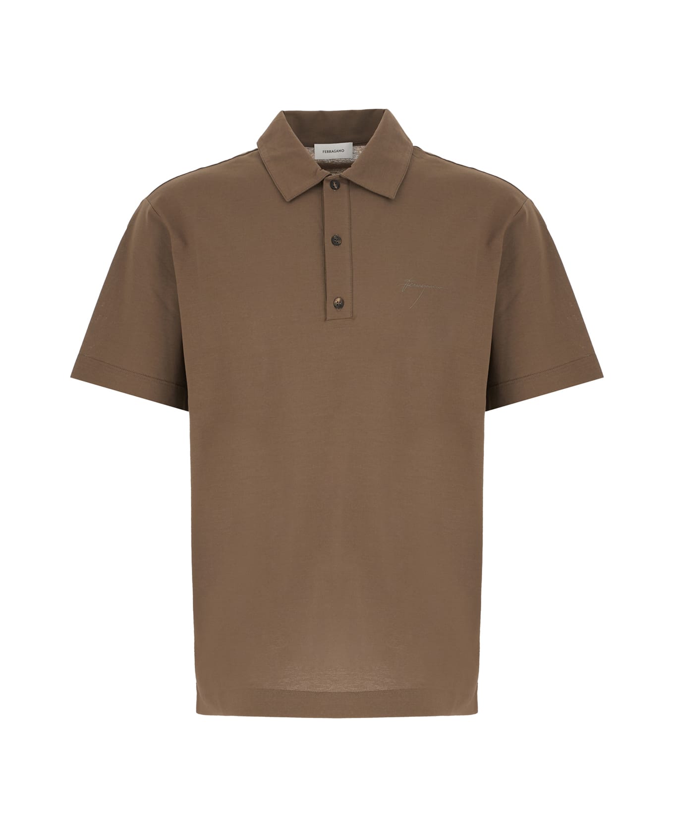 Ferragamo Mud Cotton Polo Shirt - CONCRETE