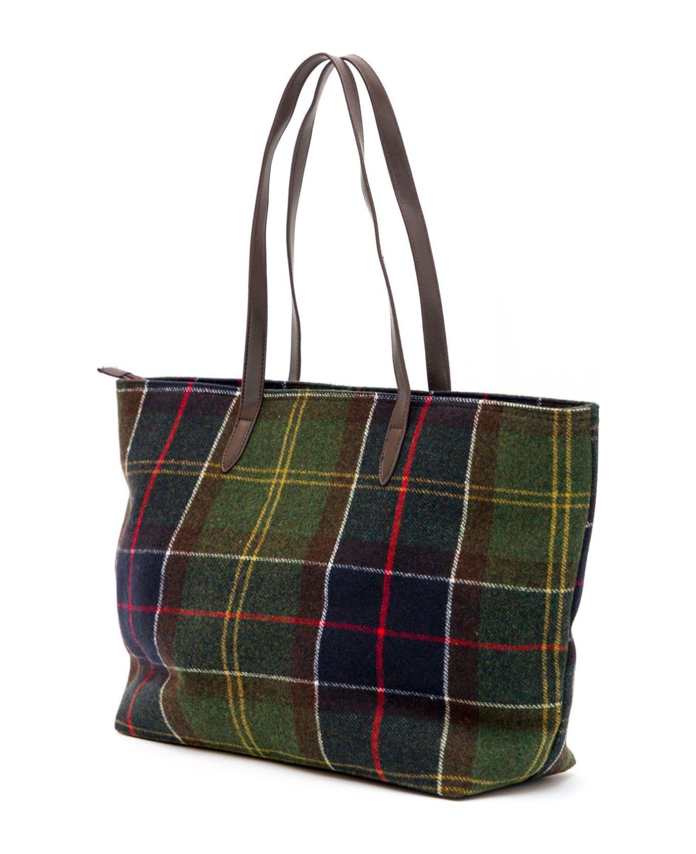 Barbour Checked Logo-detailed Top Handle Bag - Tartan