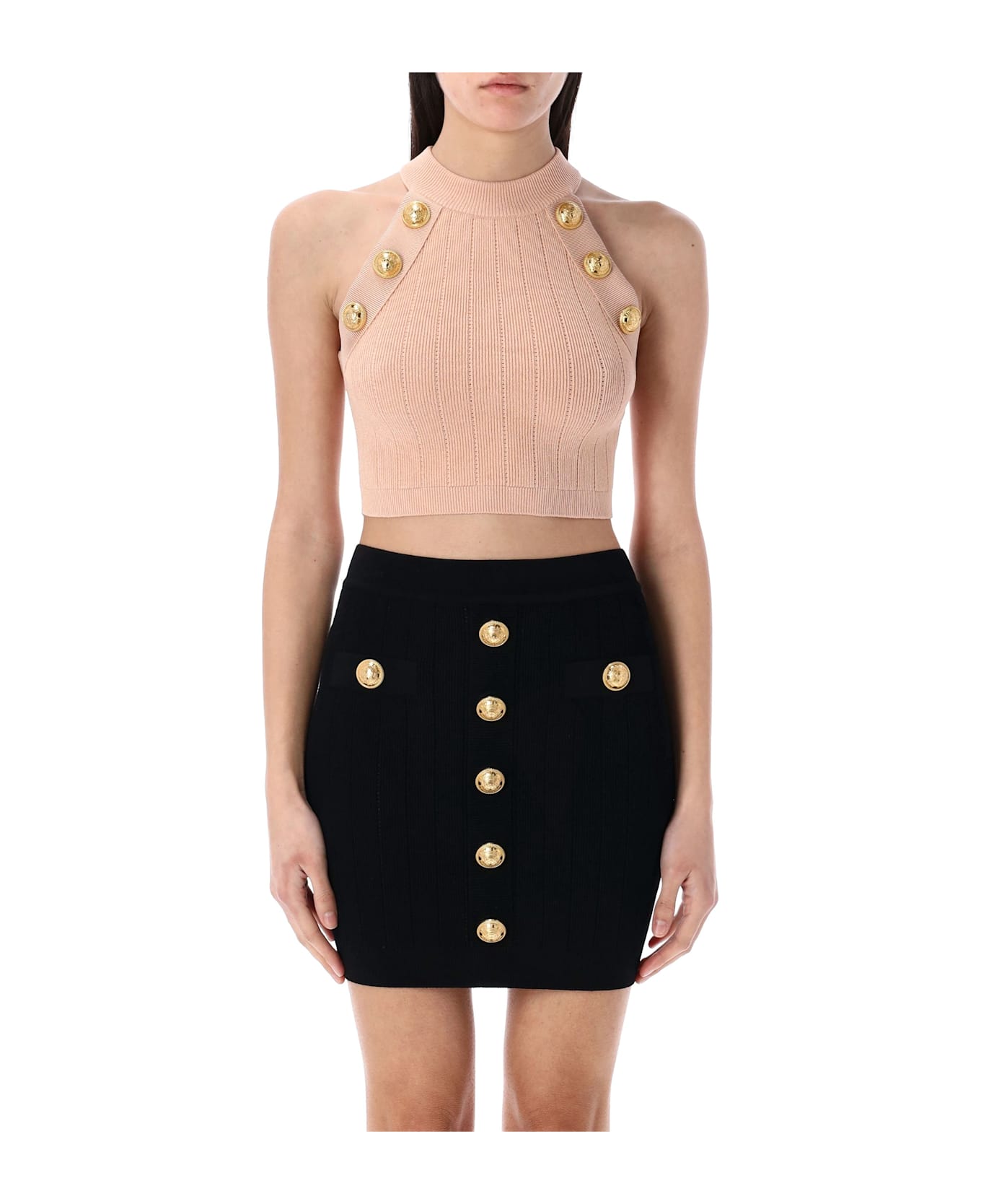 Balmain 6-button Knit Halterneck Top - PINK
