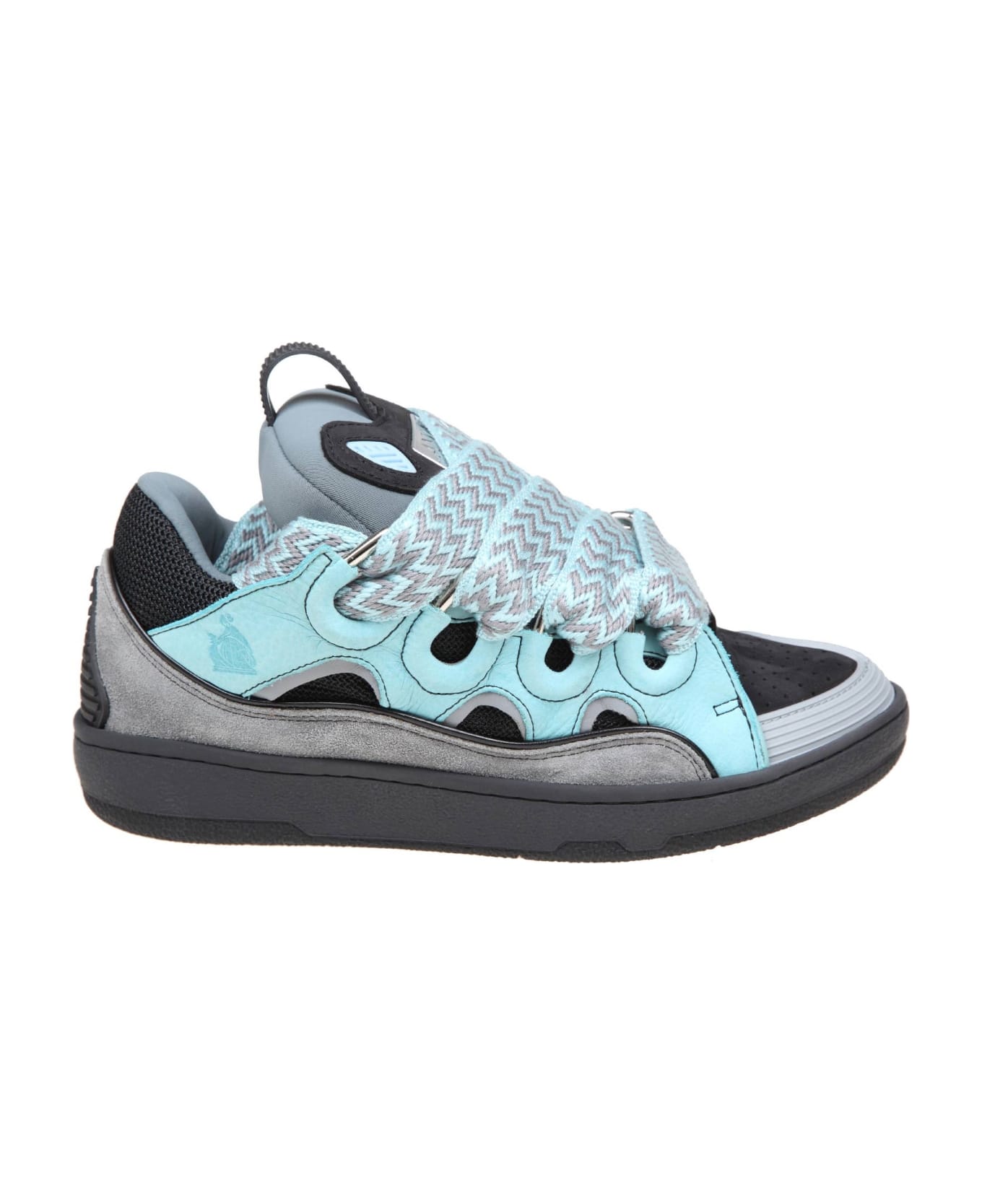 Lanvin Curb Sneakers In Suede And Fabric Color Light Blue/anthracite - LIGHT/BLUE/ANTHRACITE