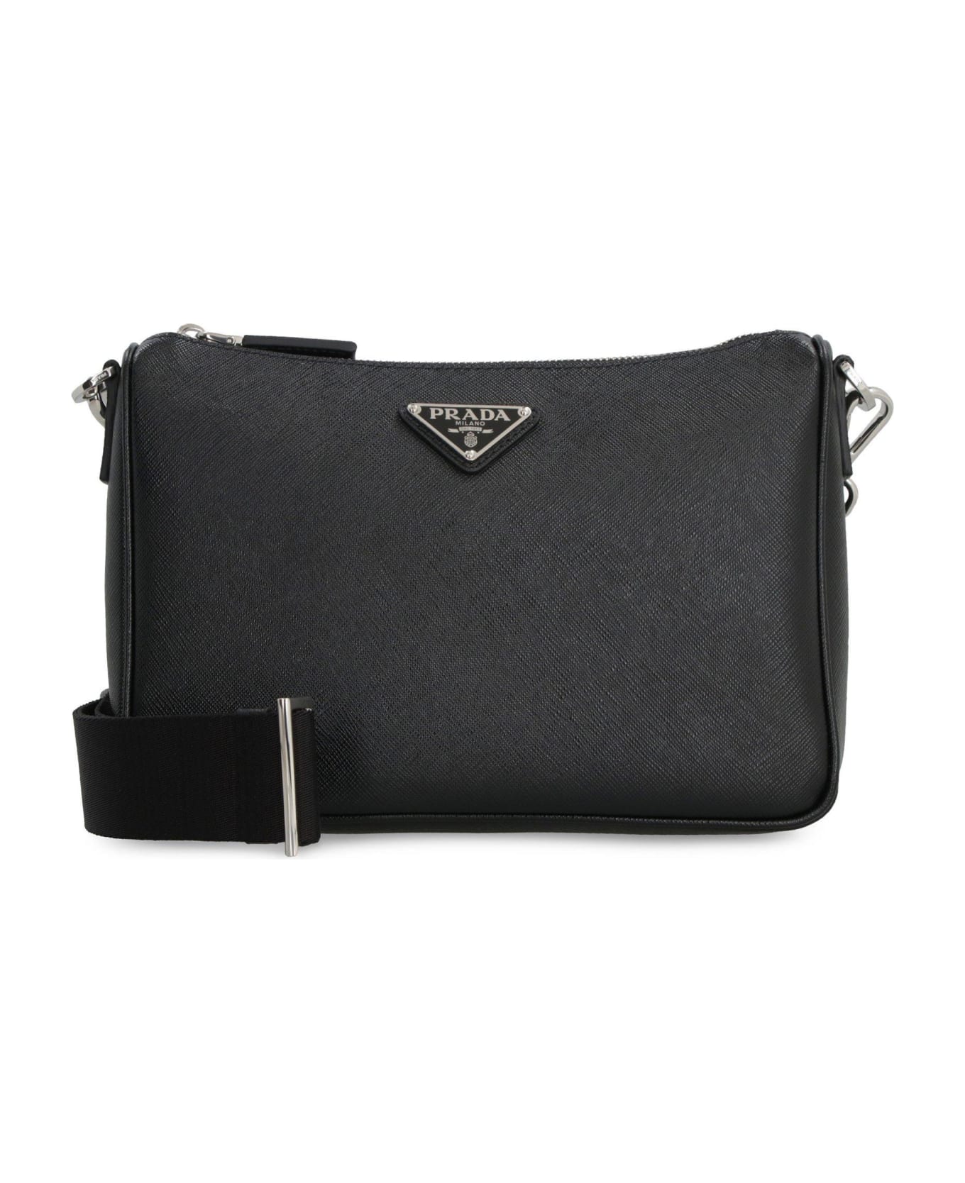 Prada Logo Plaque Shoulder Bag - Black