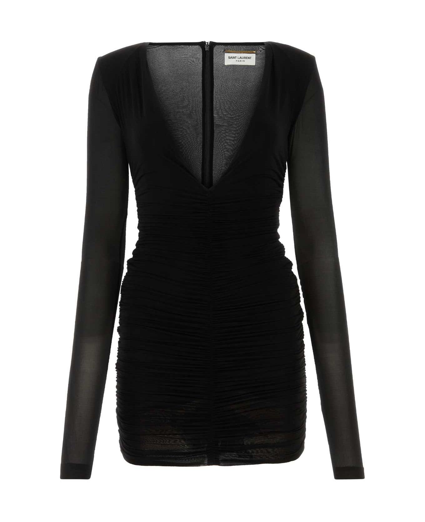 Saint Laurent Black Stretch Cupro Mini Dress - Black