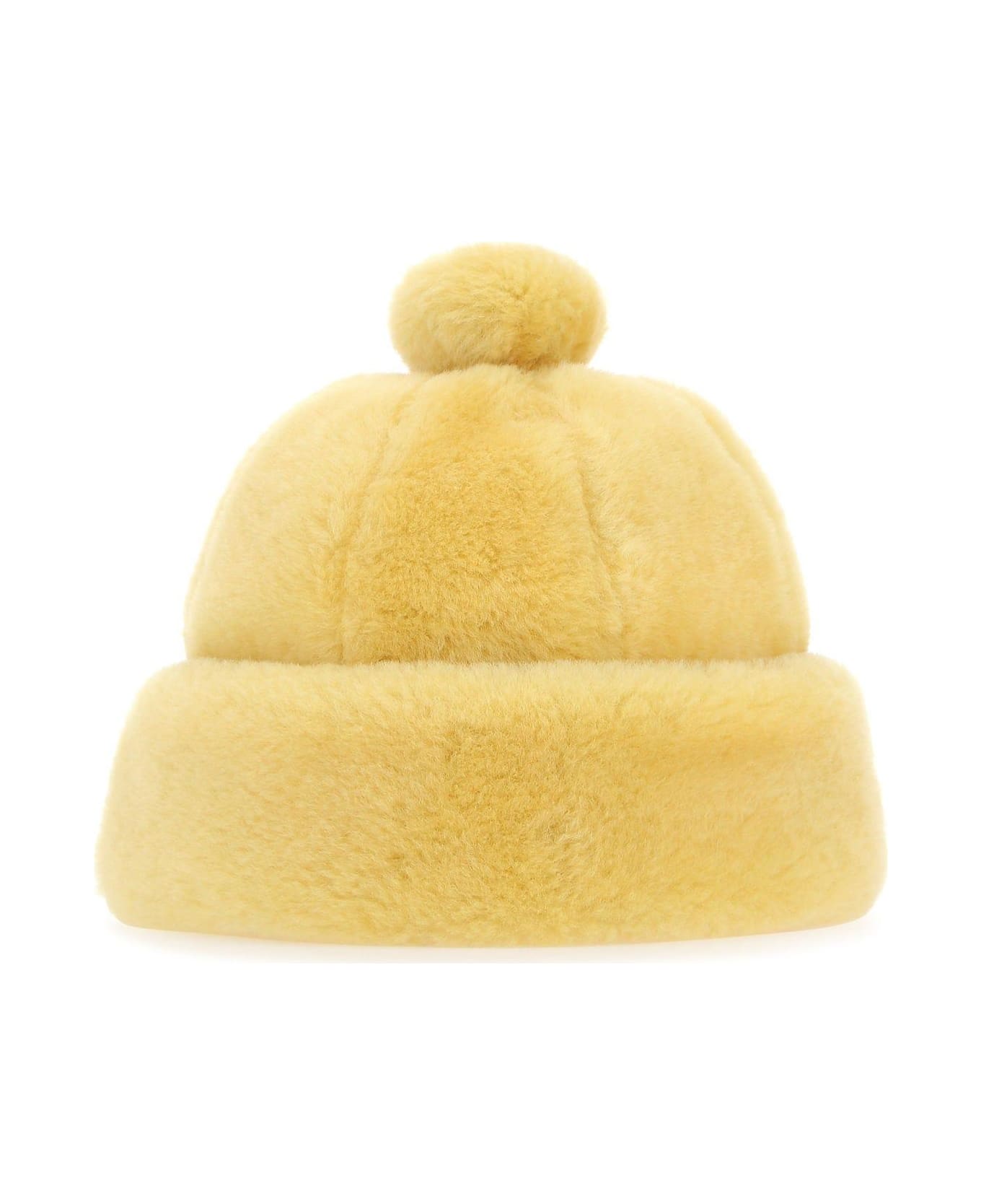 Lanvin Pastel Yellow Shearling Beanie Hat - YELLOW